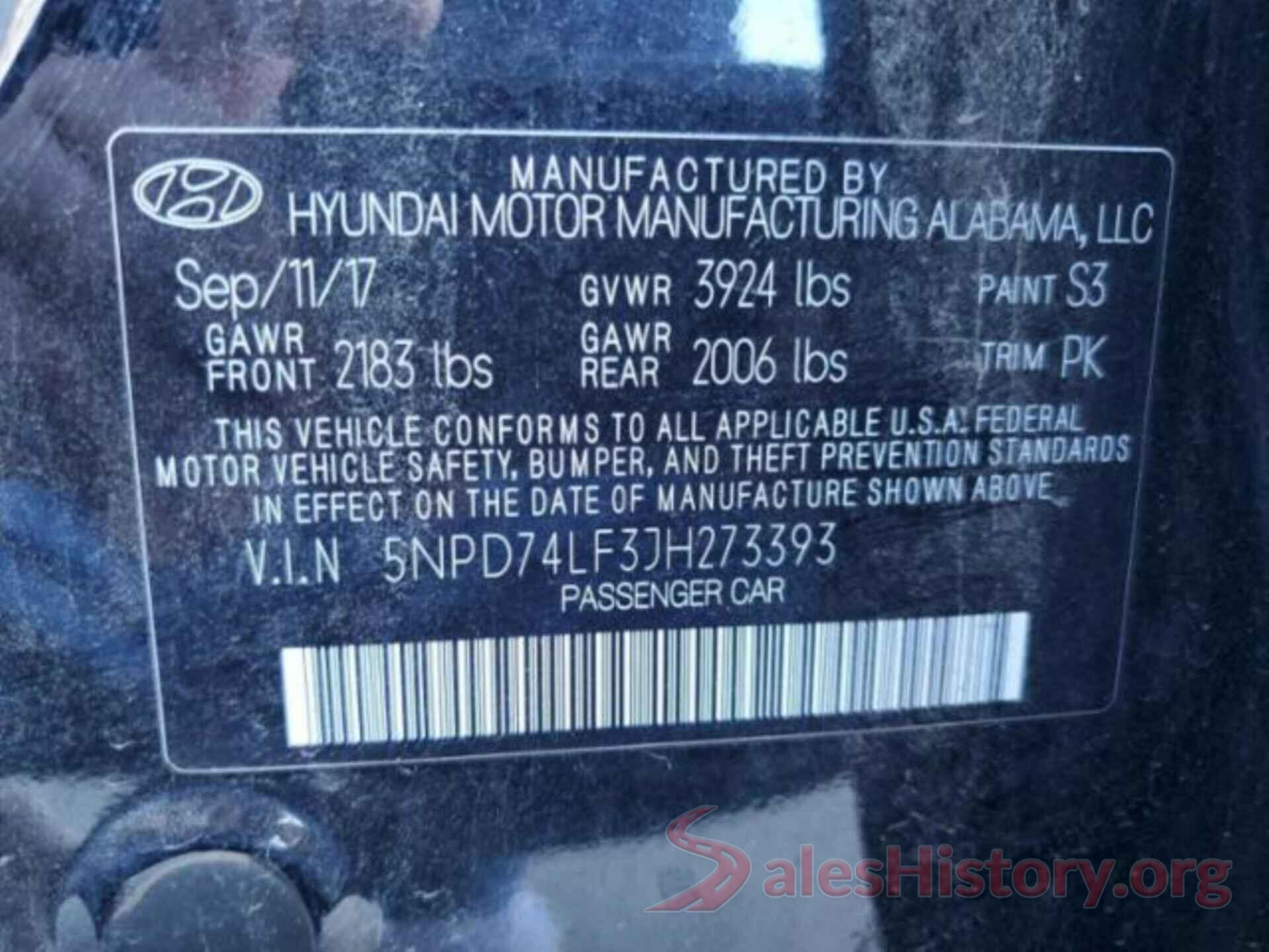 5NPD74LF3JH273393 2018 HYUNDAI ELANTRA