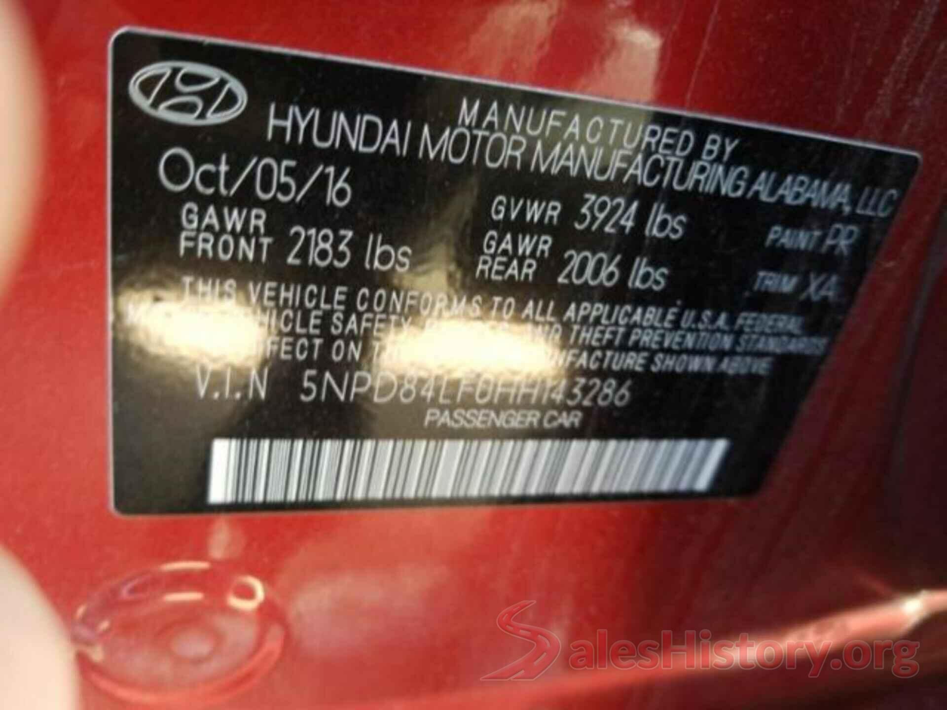 5NPD84LF0HH143286 2017 HYUNDAI ELANTRA