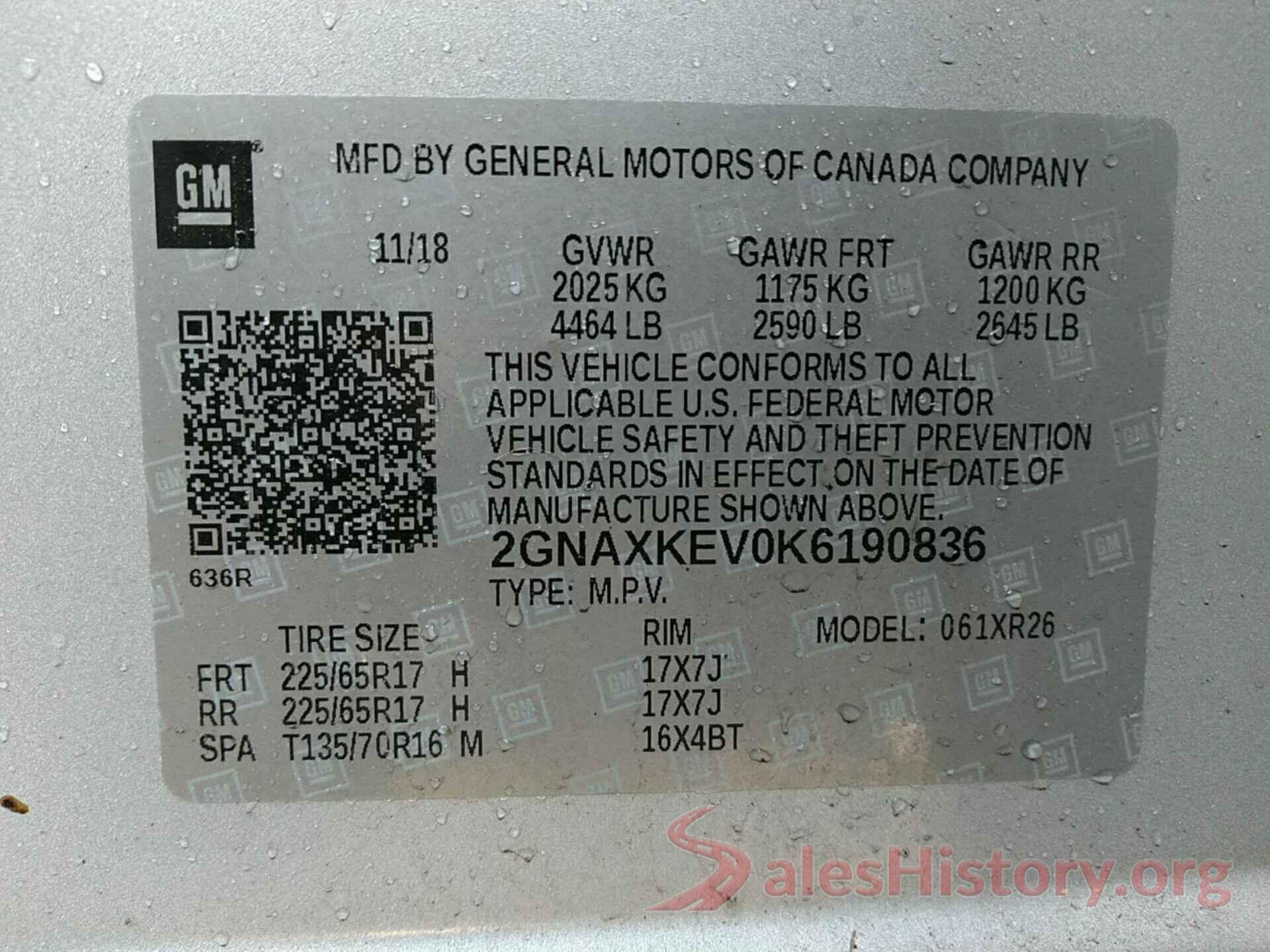 2GNAXKEV0K6190836 2019 CHEVROLET EQUINOX