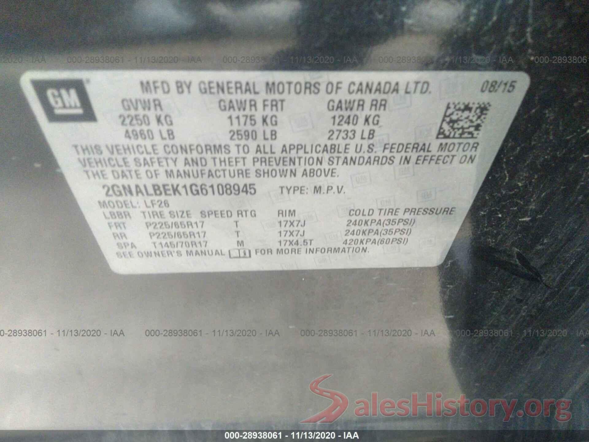 2GNALBEK1G6108945 2016 CHEVROLET EQUINOX