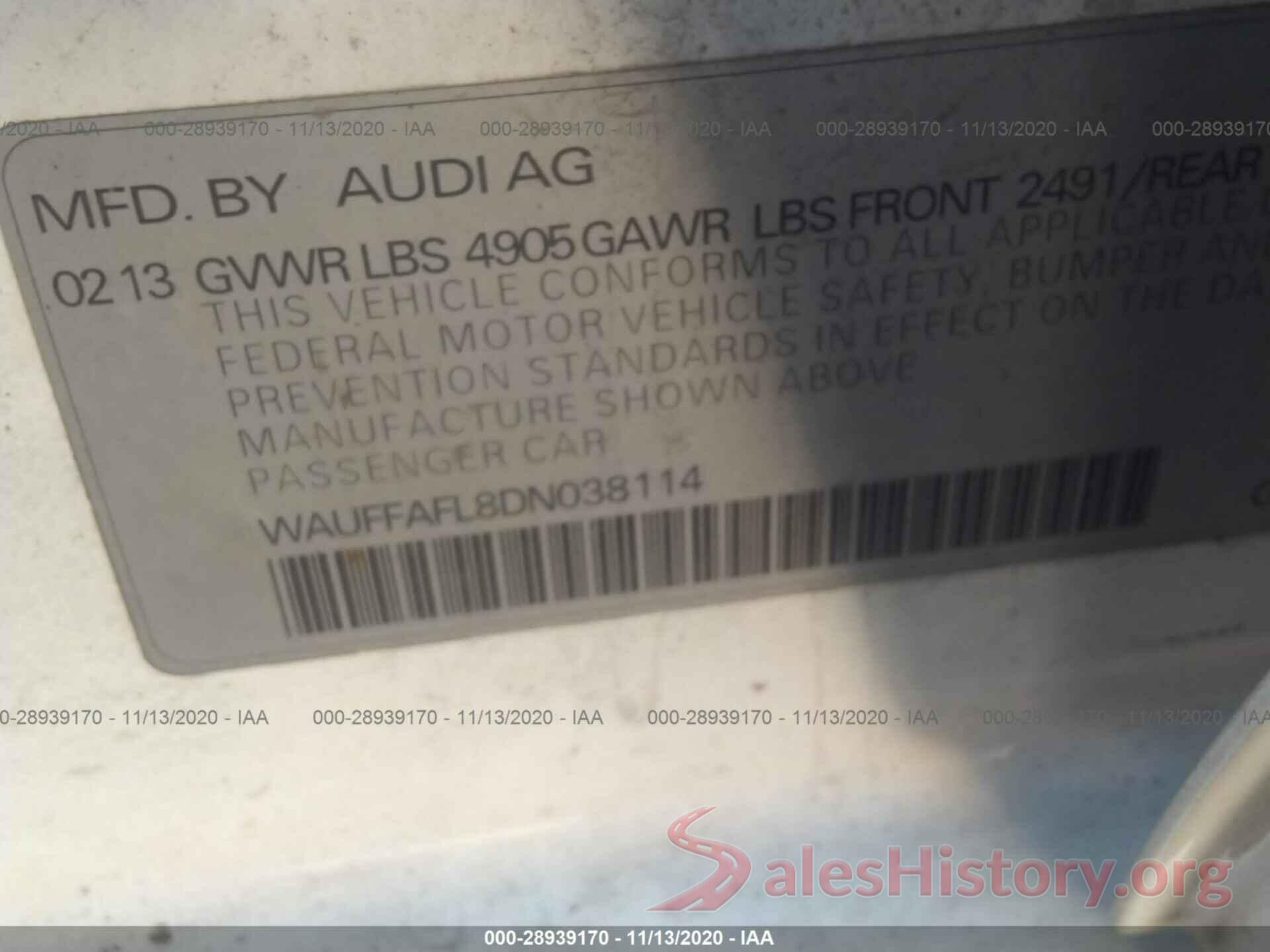 WBA5R1C5XKAK08132 2013 AUDI A4