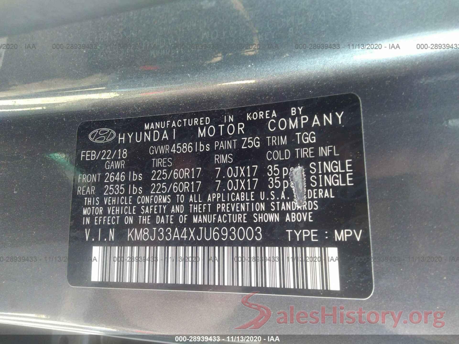 KM8J33A4XJU693003 2018 HYUNDAI TUCSON