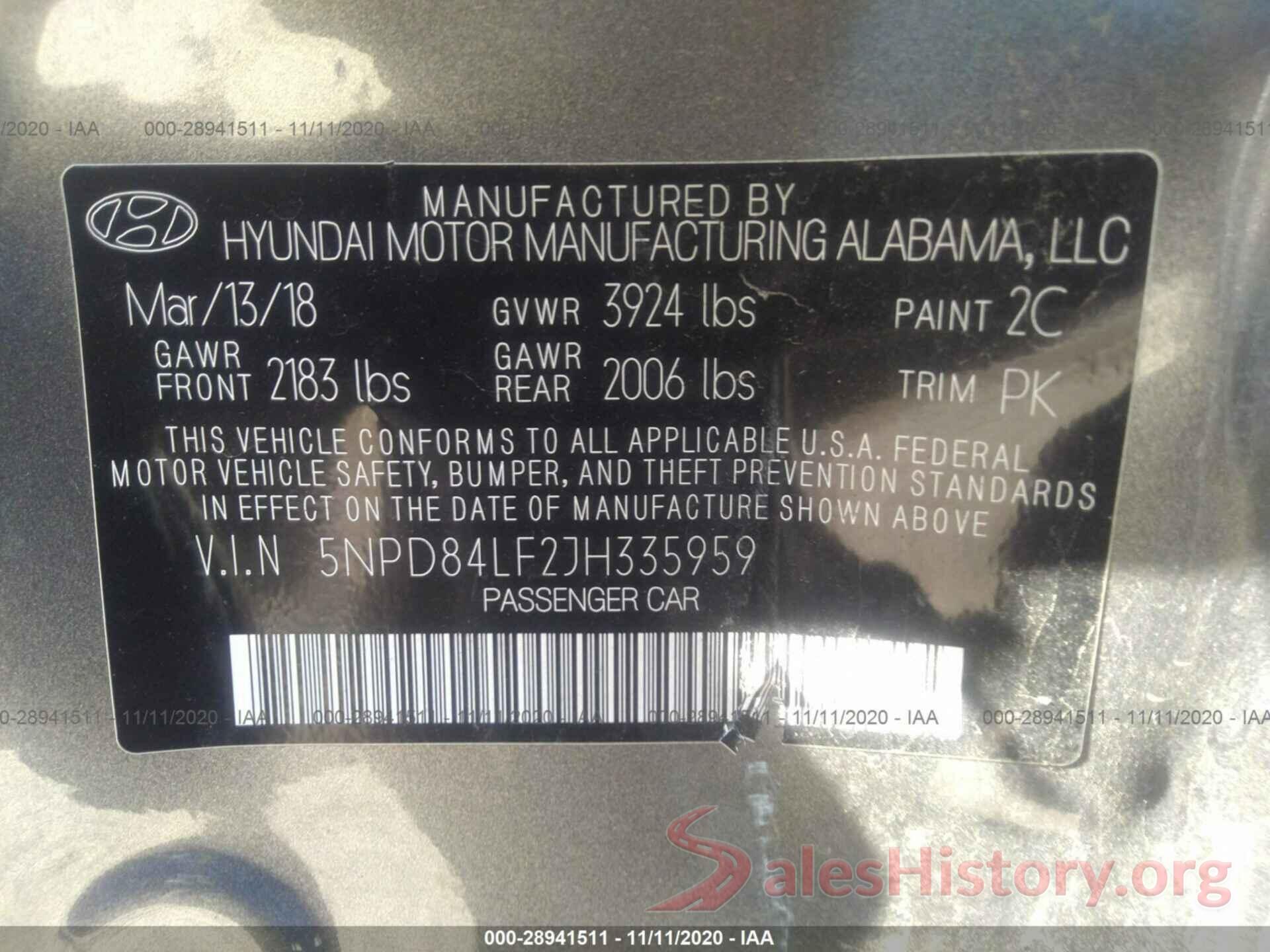 5NPD84LF2JH335959 2018 HYUNDAI ELANTRA