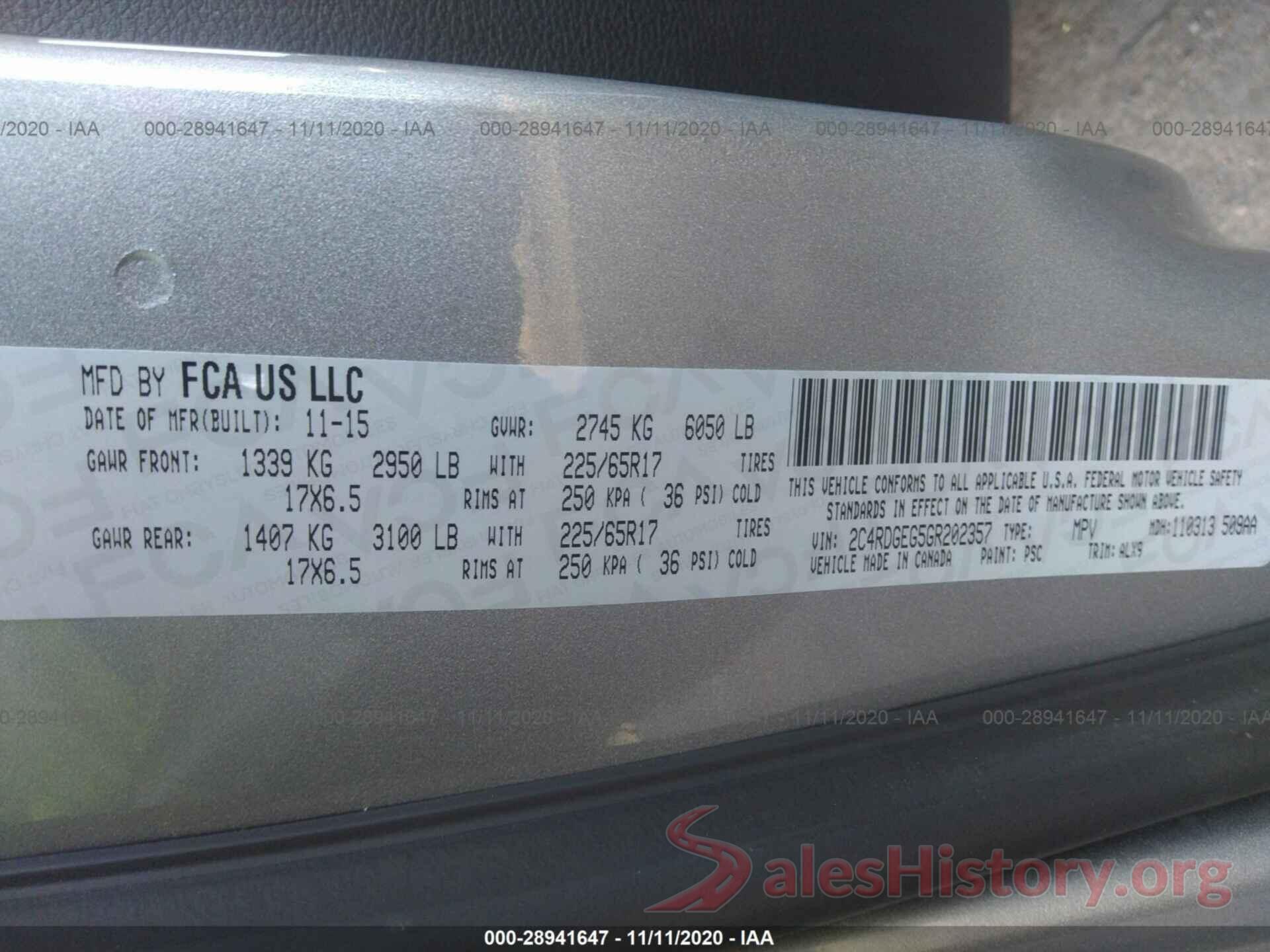 2C4RDGEG5GR202357 2016 DODGE GRAND CARAVAN