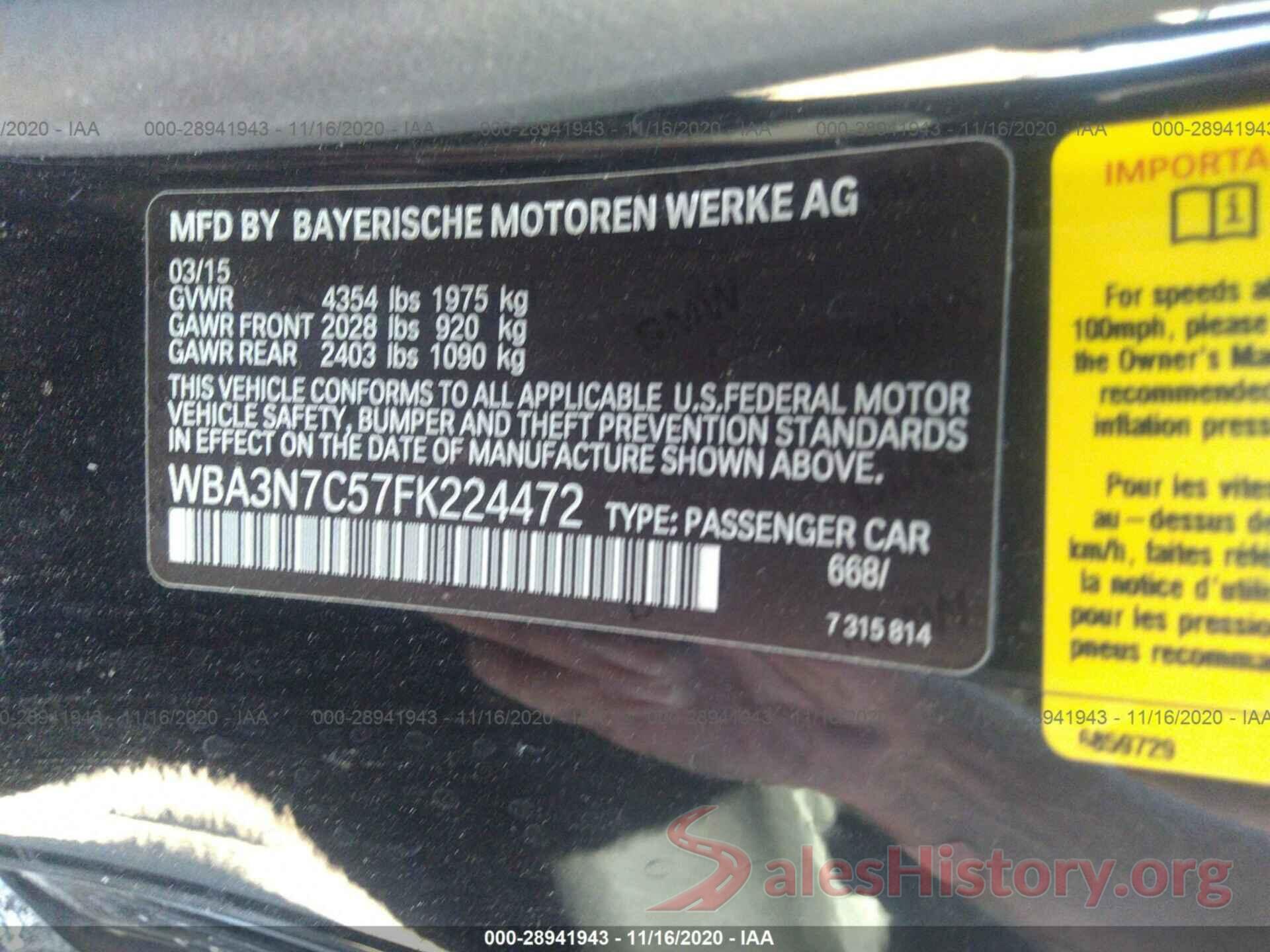 WBA3N7C57FK224472 2015 BMW 4 SERIES