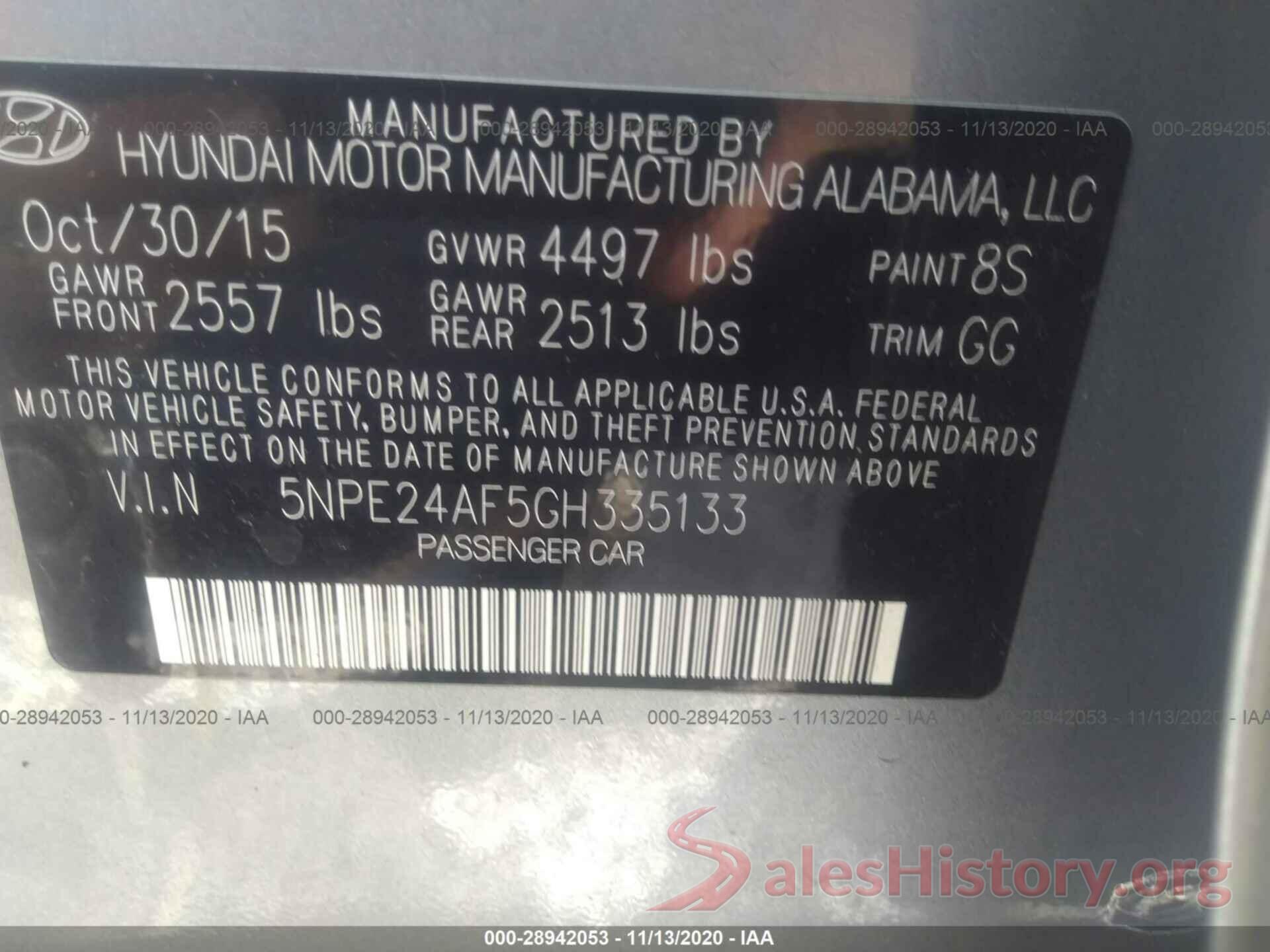 5NPE24AF5GH335133 2016 HYUNDAI SONATA