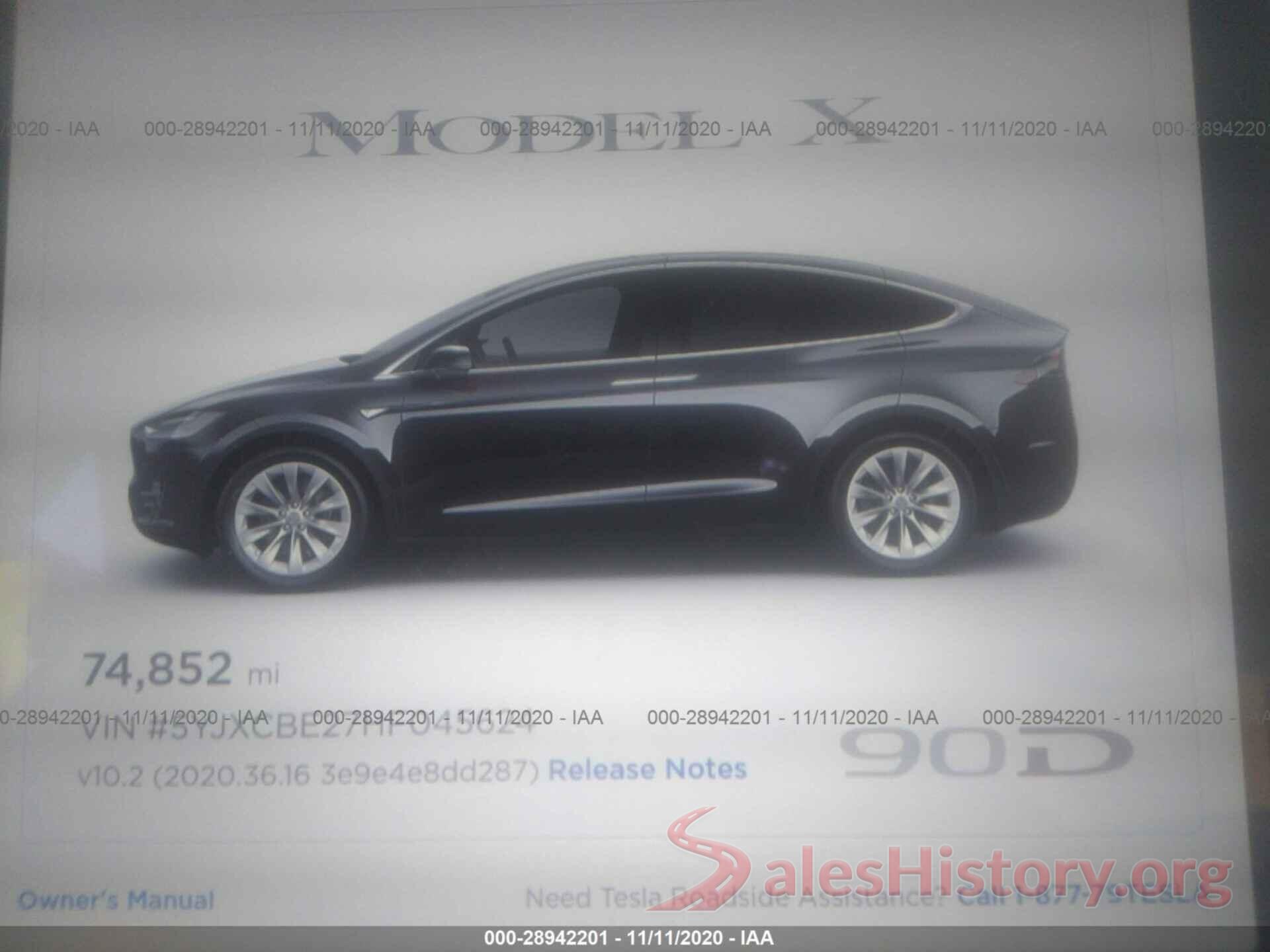 5YJXCBE27HF045624 2017 TESLA MODEL X