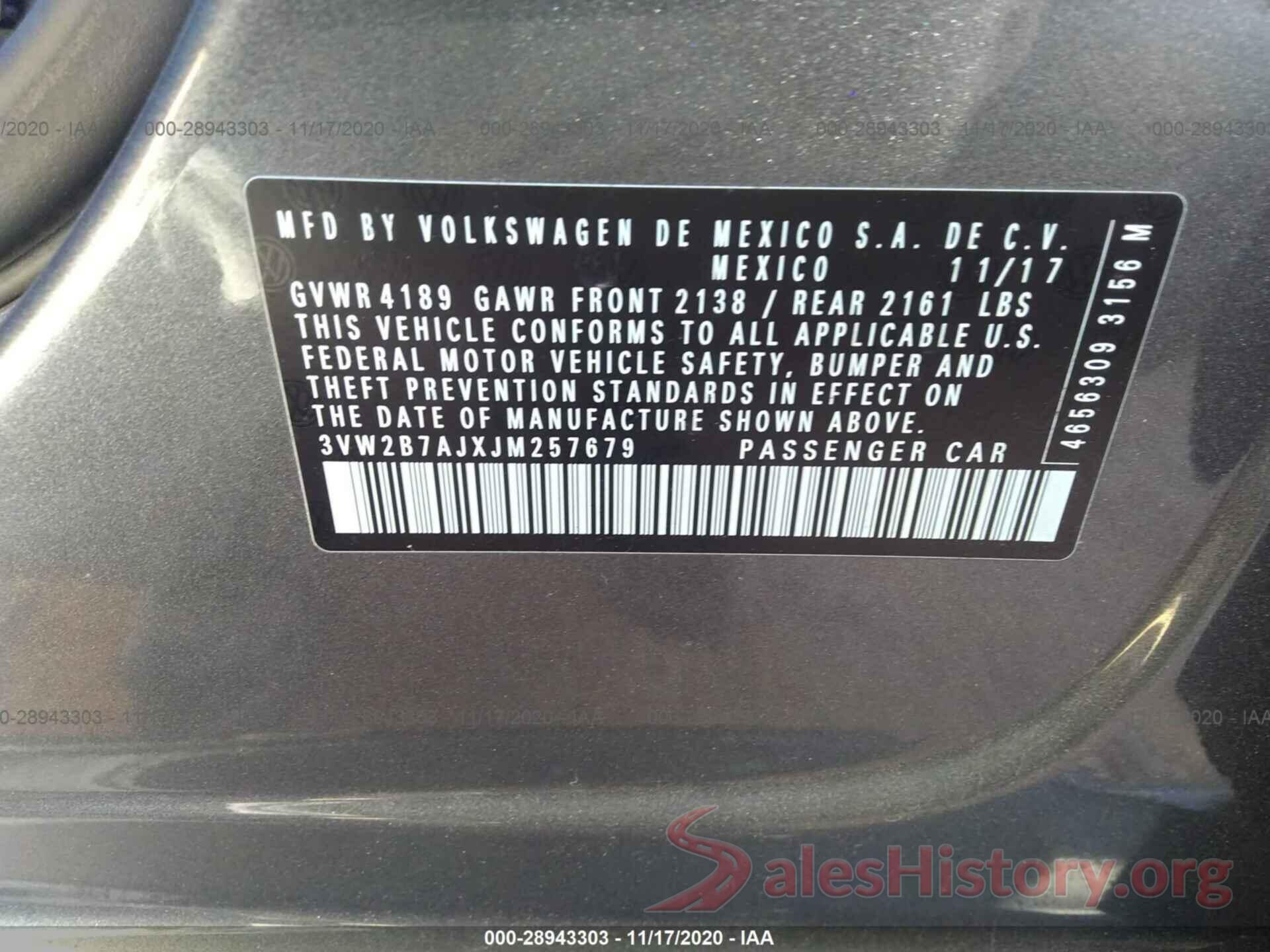 3VW2B7AJXJM257679 2018 VOLKSWAGEN JETTA