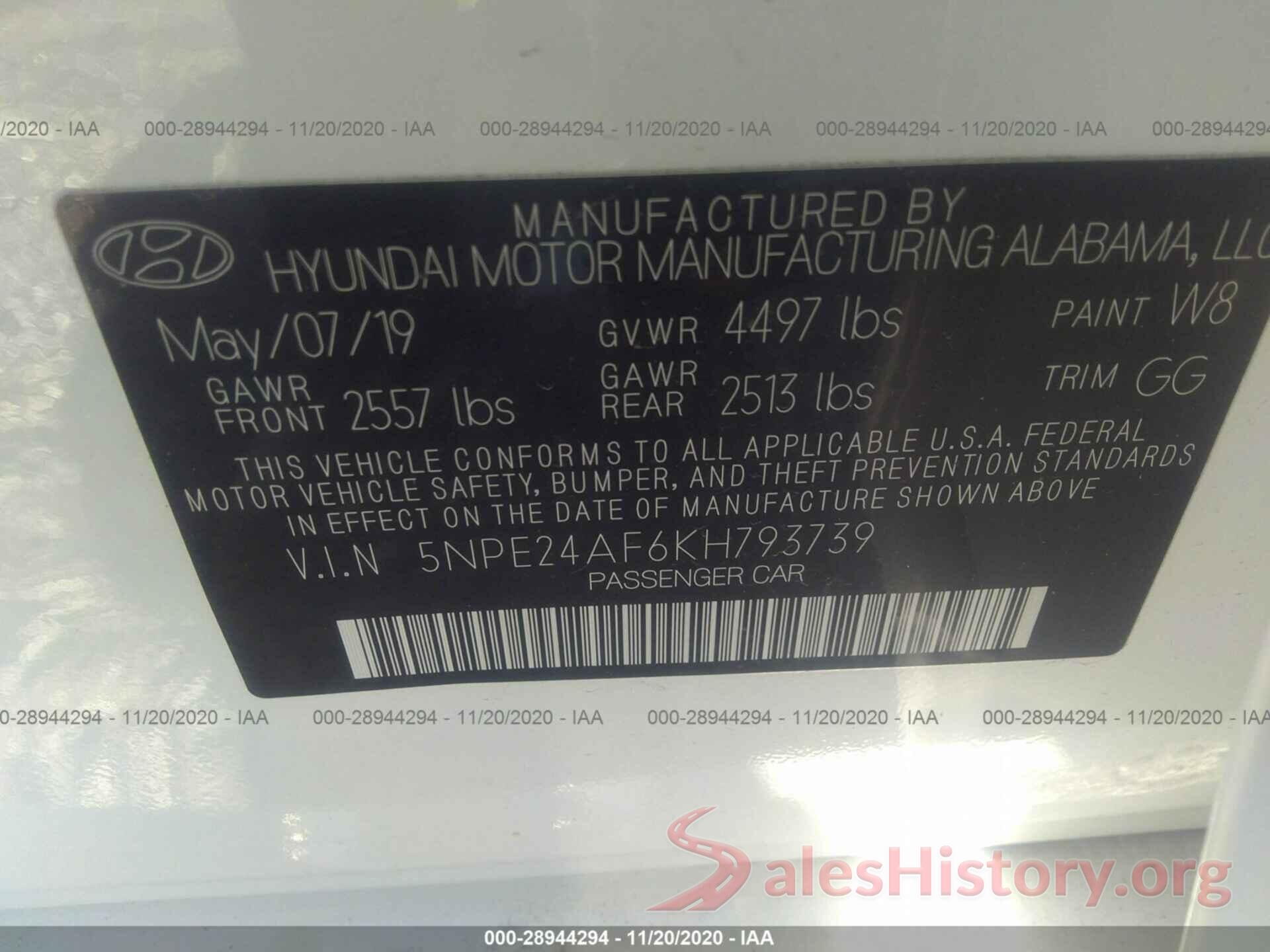 5NPE24AF6KH793739 2019 HYUNDAI SONATA