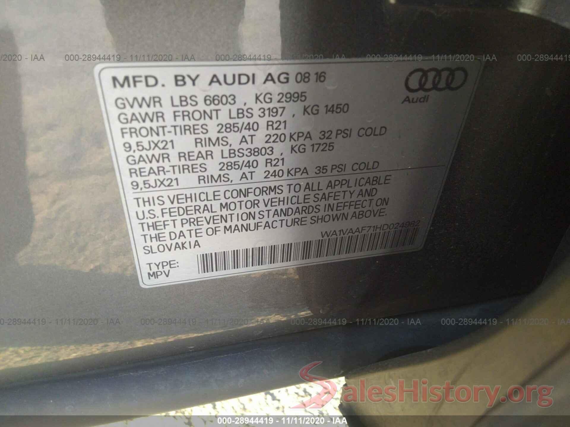 WA1VAAF71HD024982 2017 AUDI Q7