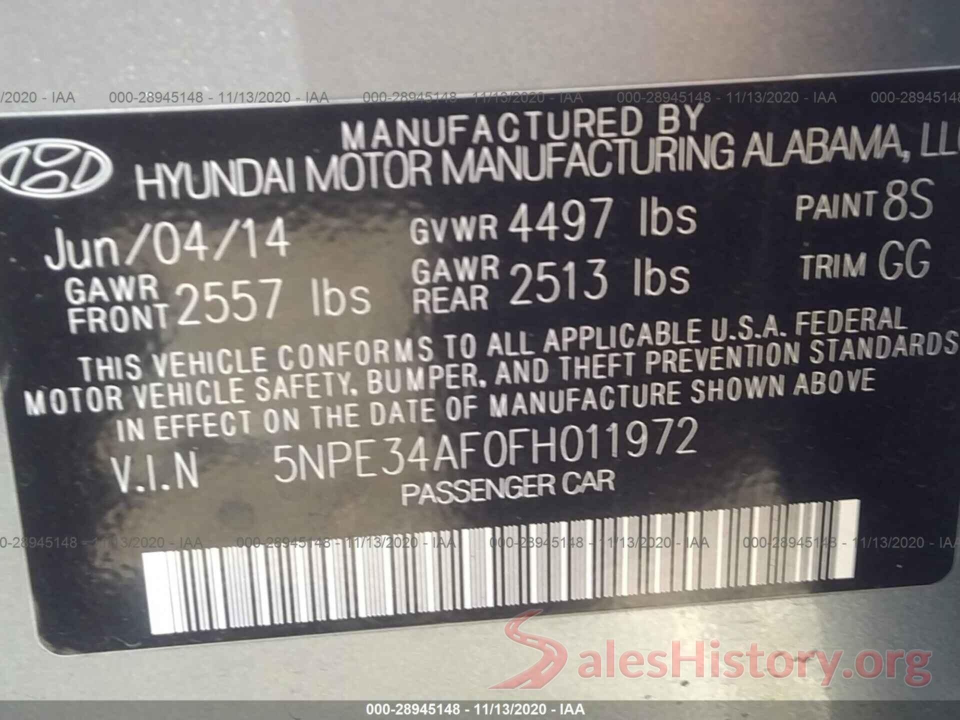 5NPE34AF0FH011972 2015 HYUNDAI SONATA