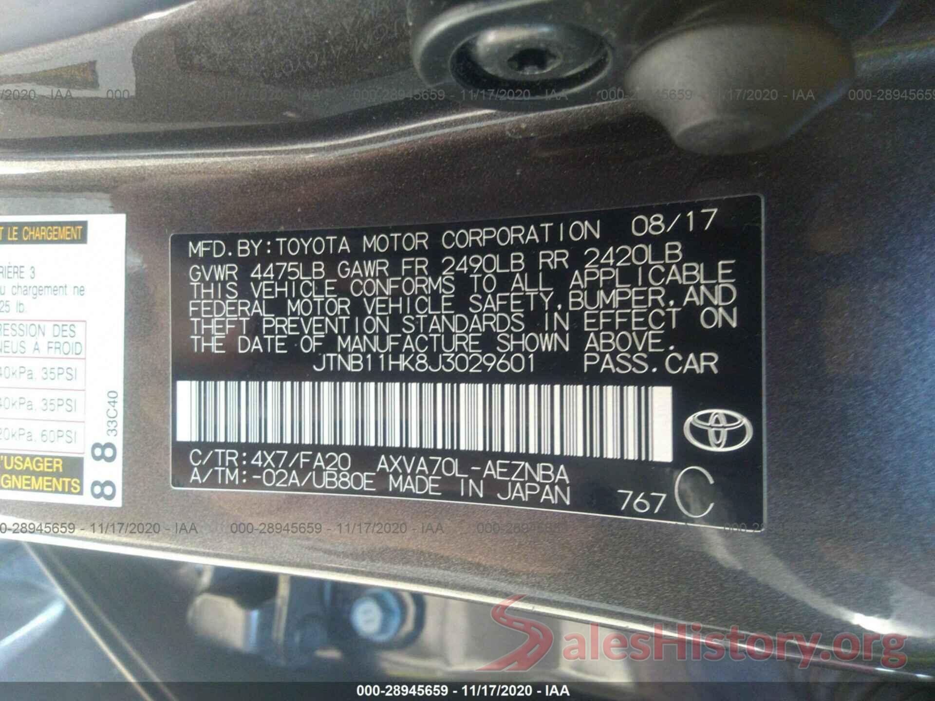 JTNB11HK8J3029601 2018 TOYOTA CAMRY