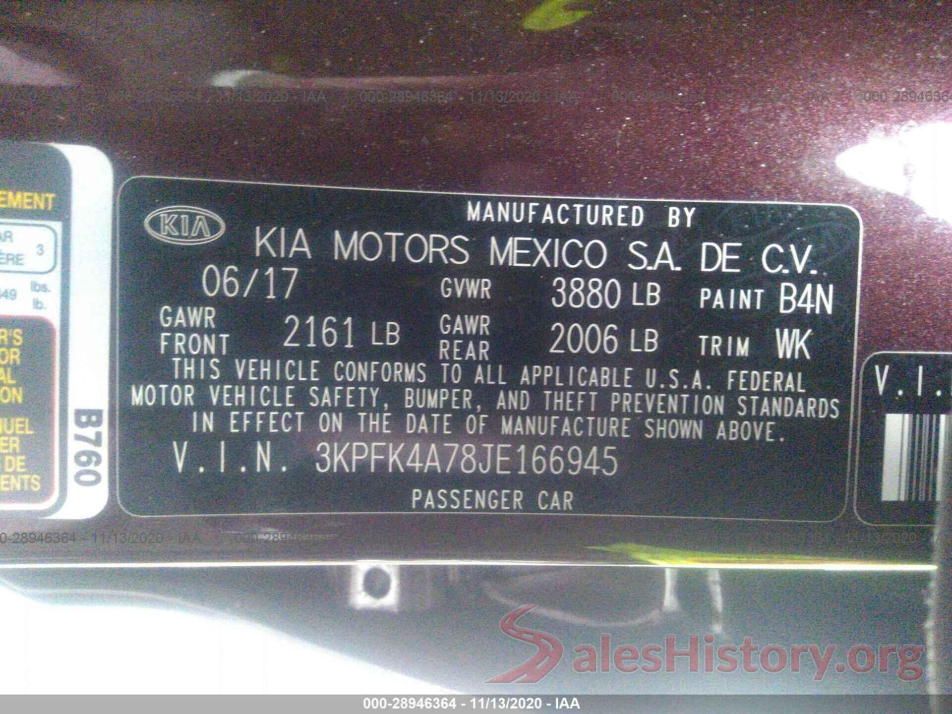 3KPFK4A78JE166945 2018 KIA FORTE