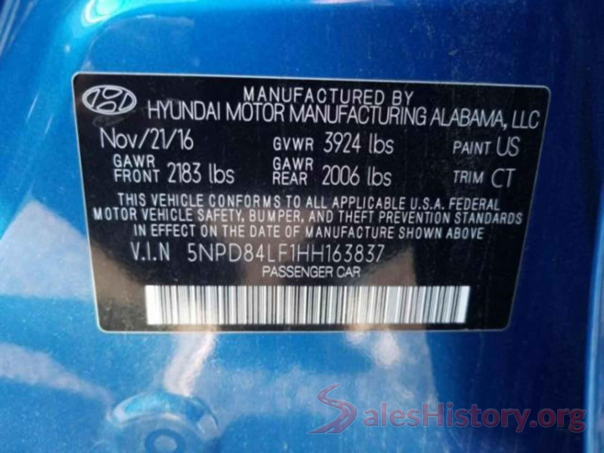 5NPD84LF1HH163837 2017 HYUNDAI ELANTRA