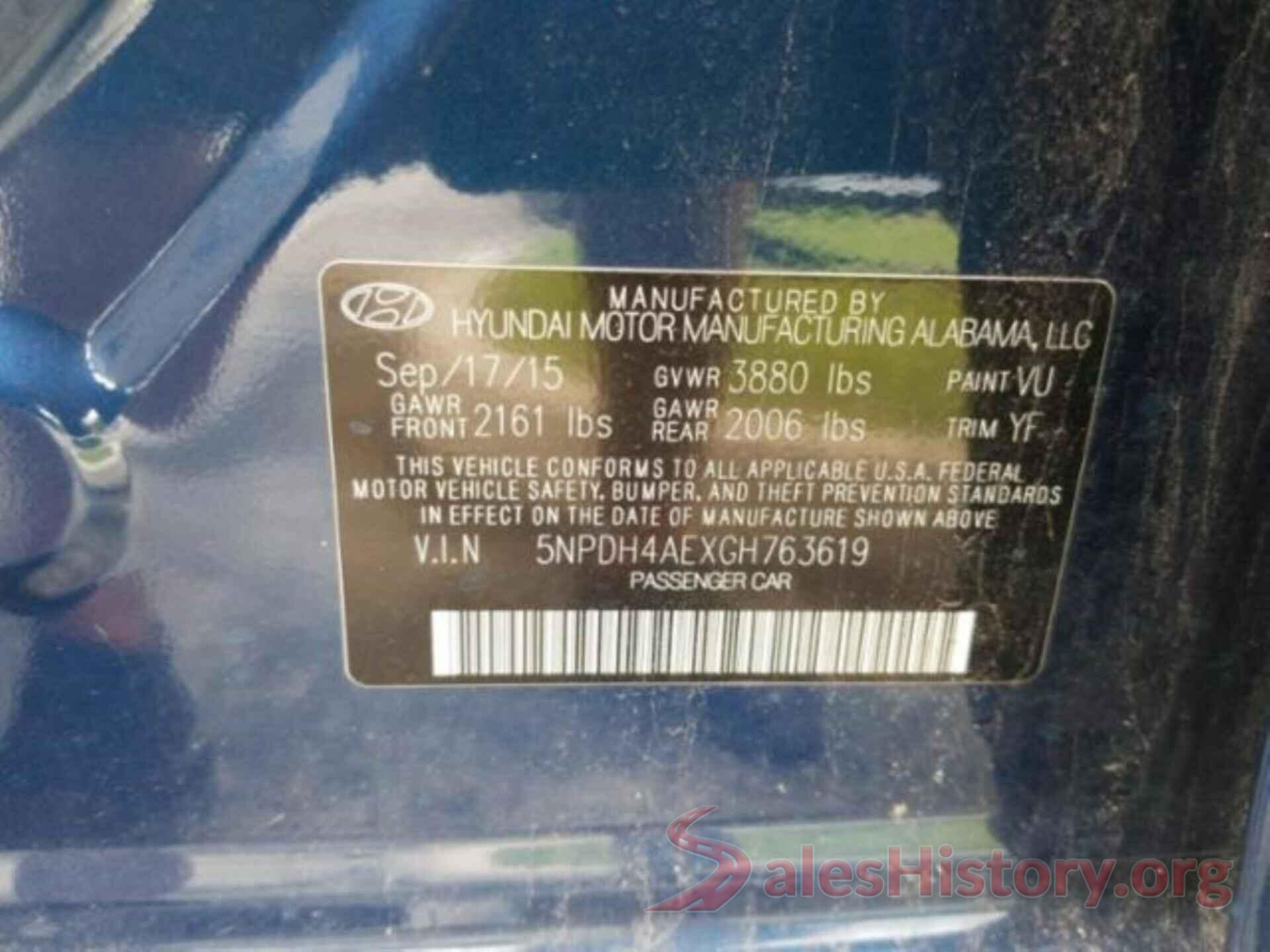 5NPDH4AEXGH763619 2016 HYUNDAI ELANTRA