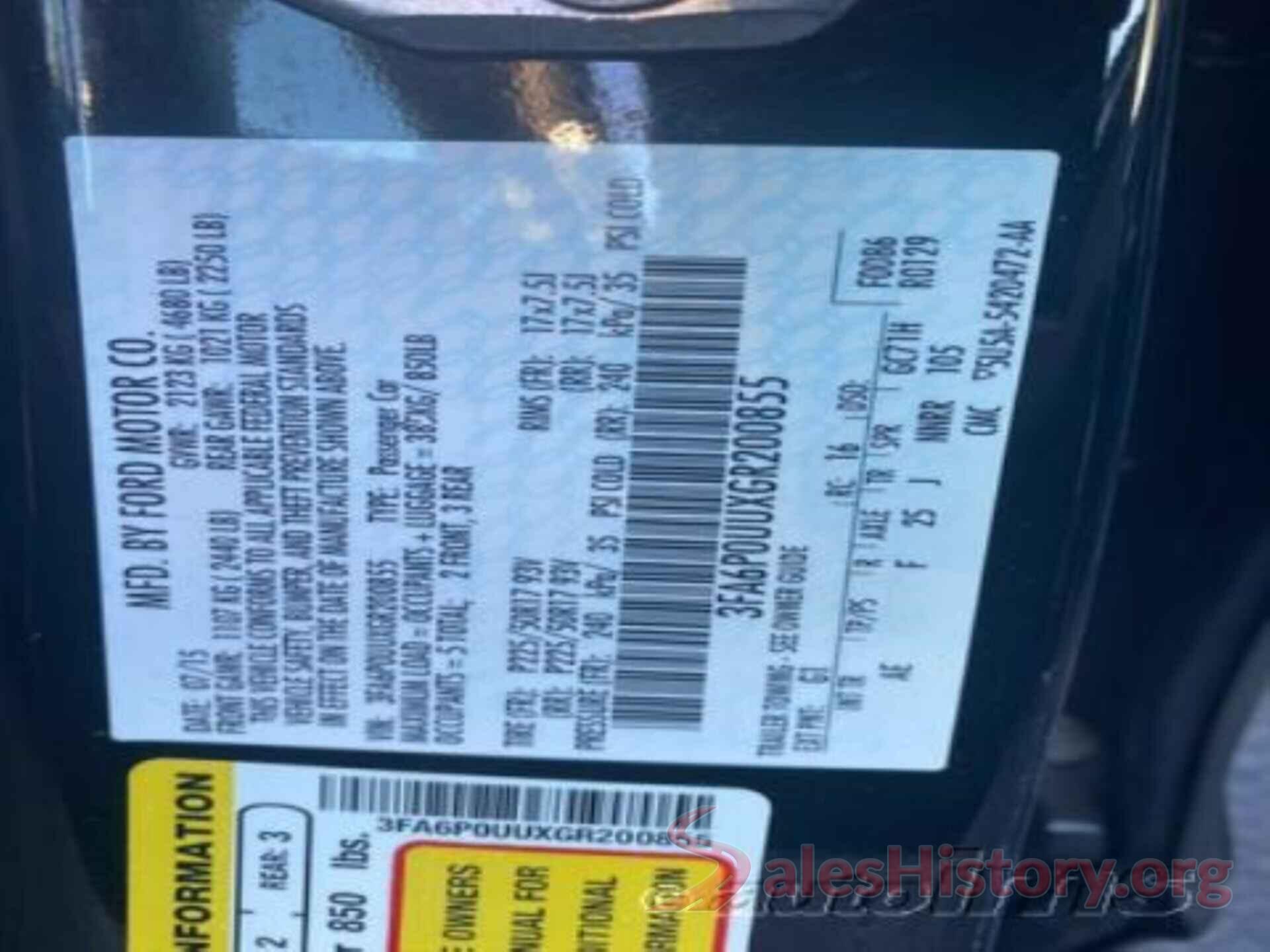 3FA6P0UUXGR200855 2016 FORD FUSION