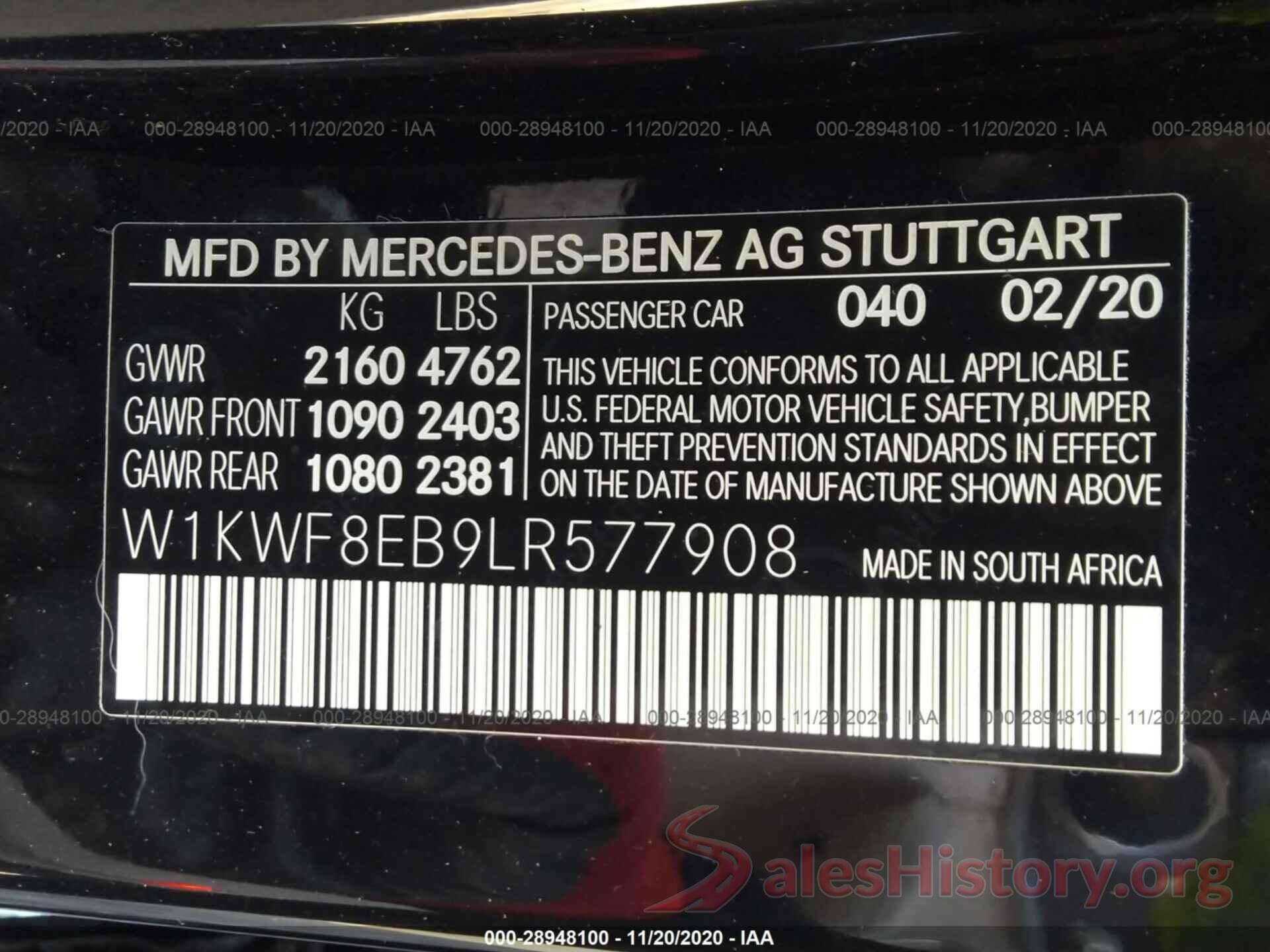 W1KWF8EB9LR577908 2020 MERCEDES-BENZ C-CLASS