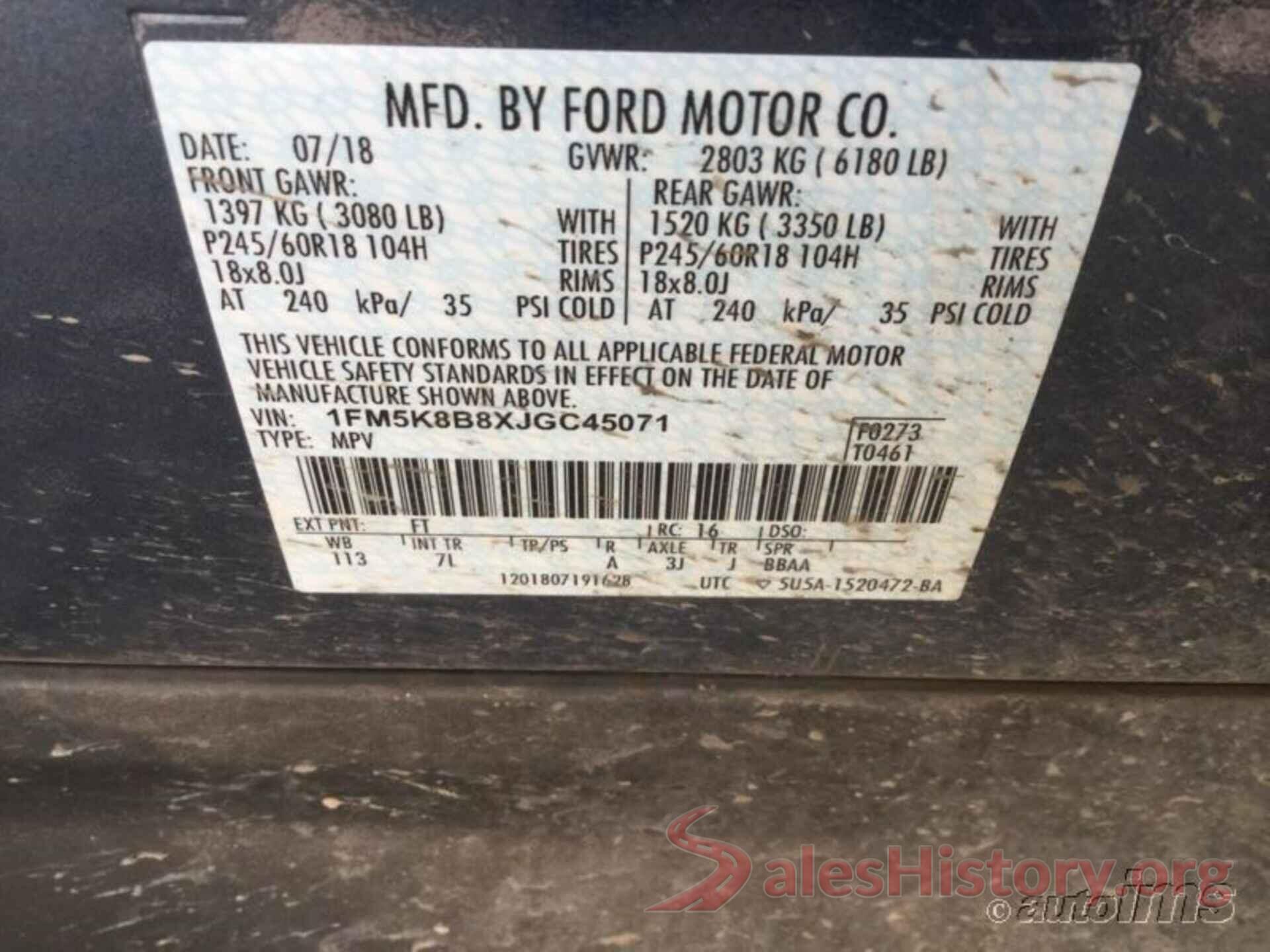 1FM5K8B8XJGC45071 2018 FORD EXPLORER