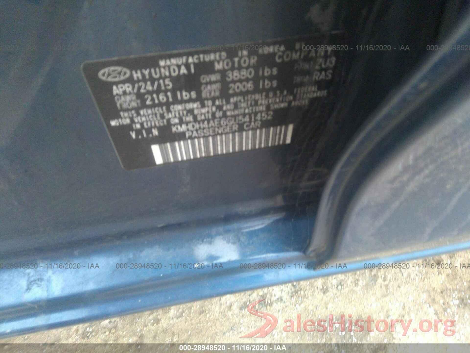 KMHDH4AE6GU541452 2016 HYUNDAI ELANTRA