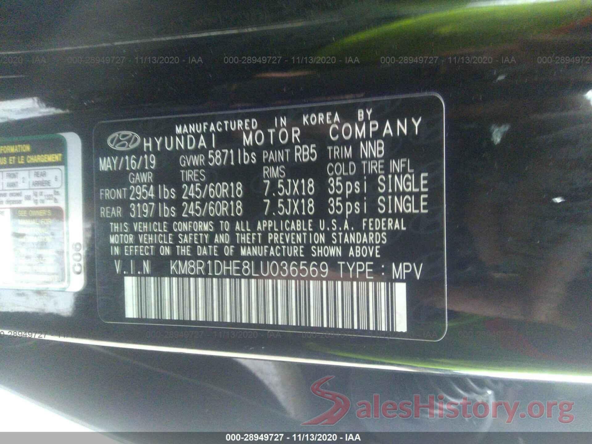 KM8R1DHE8LU036569 2020 HYUNDAI PALISADE