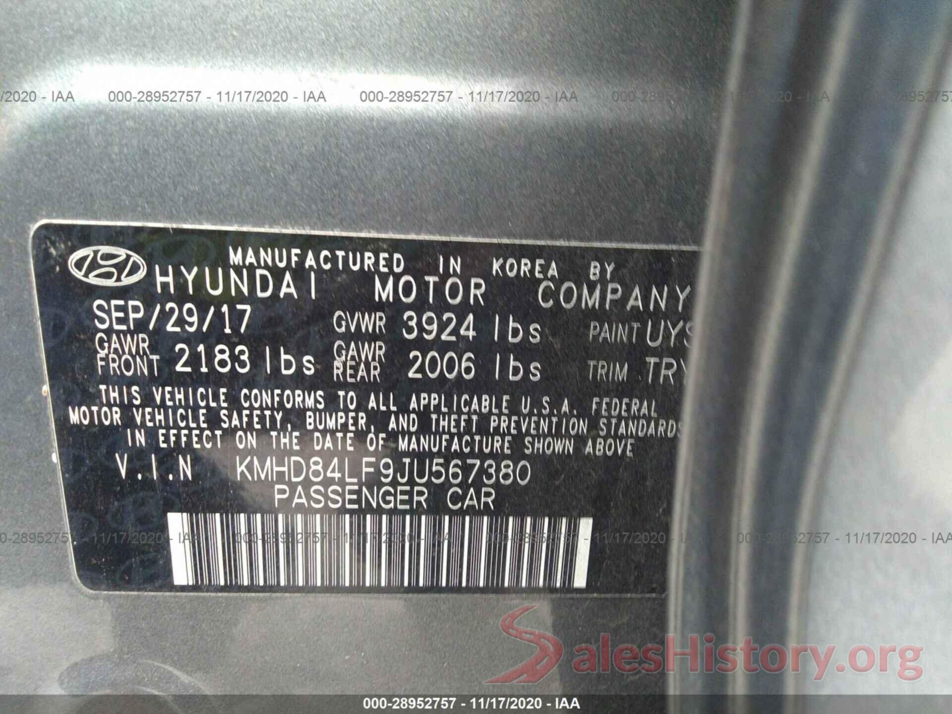 KMHD84LF9JU567380 2018 HYUNDAI ELANTRA