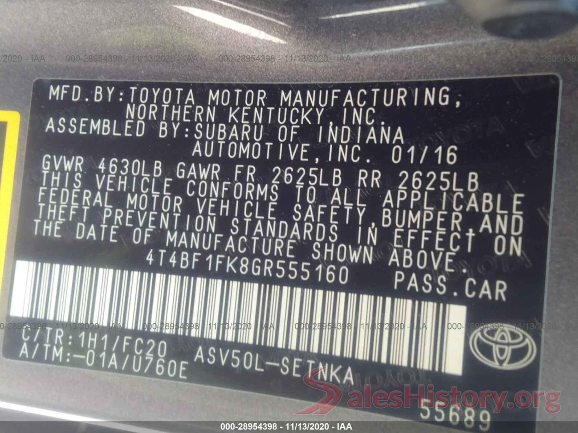 4T4BF1FK8GR555160 2016 TOYOTA CAMRY