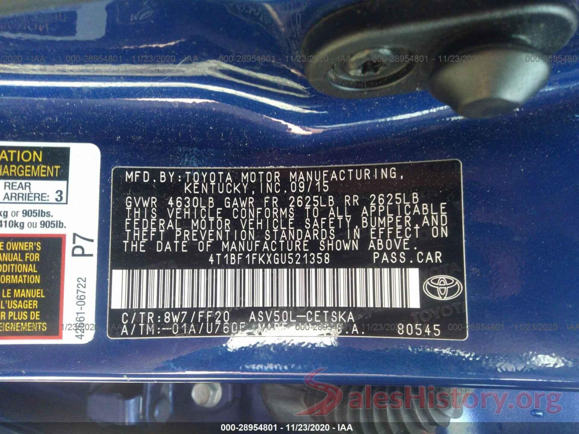 4T1BF1FKXGU521358 2016 TOYOTA CAMRY