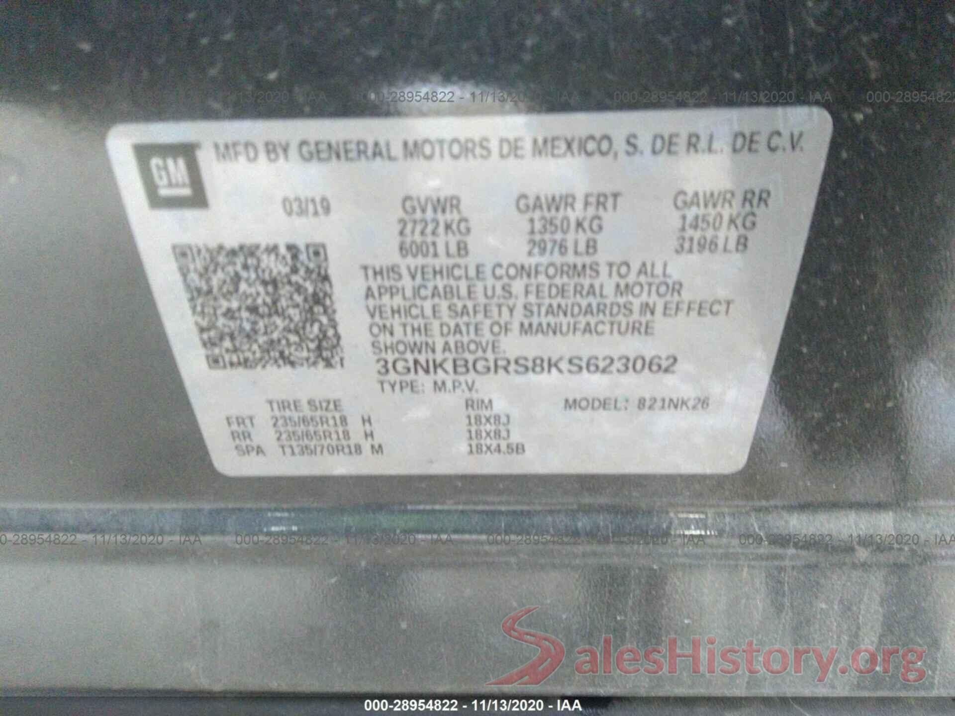 3GNKBGRS8KS623062 2019 CHEVROLET BLAZER