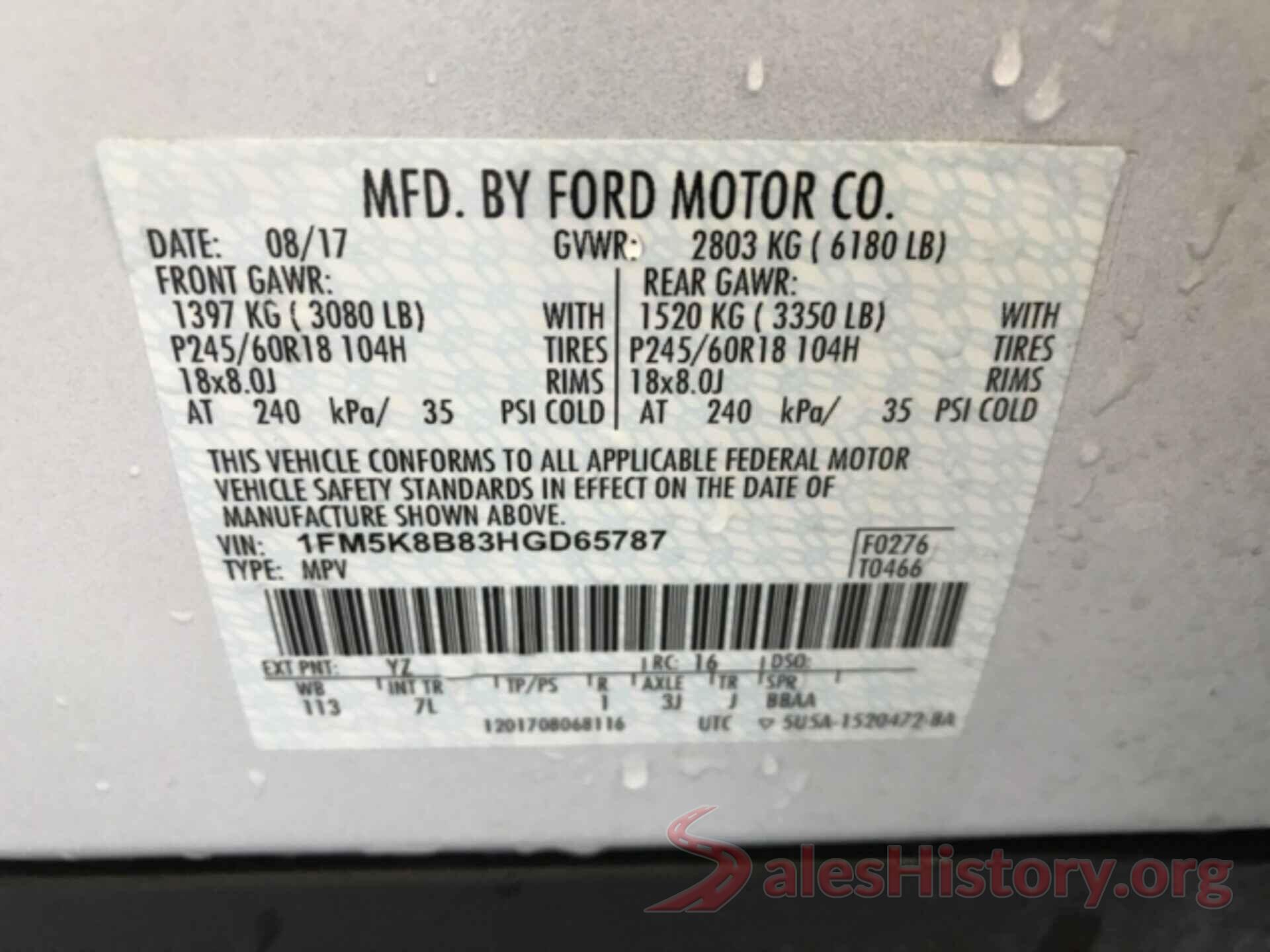 1FM5K8B83HGD65787 2017 FORD EXPLORER