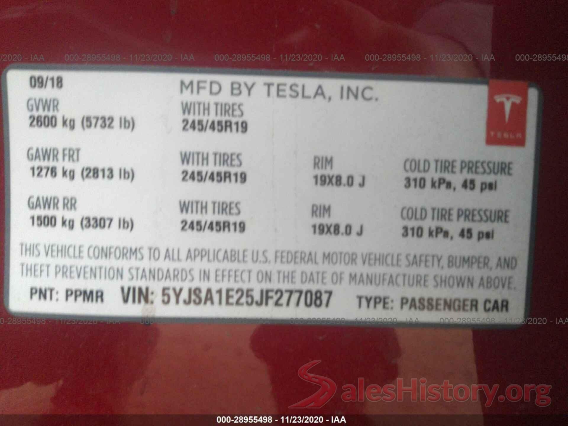 5YJSA1E25JF277087 2018 TESLA MODEL S