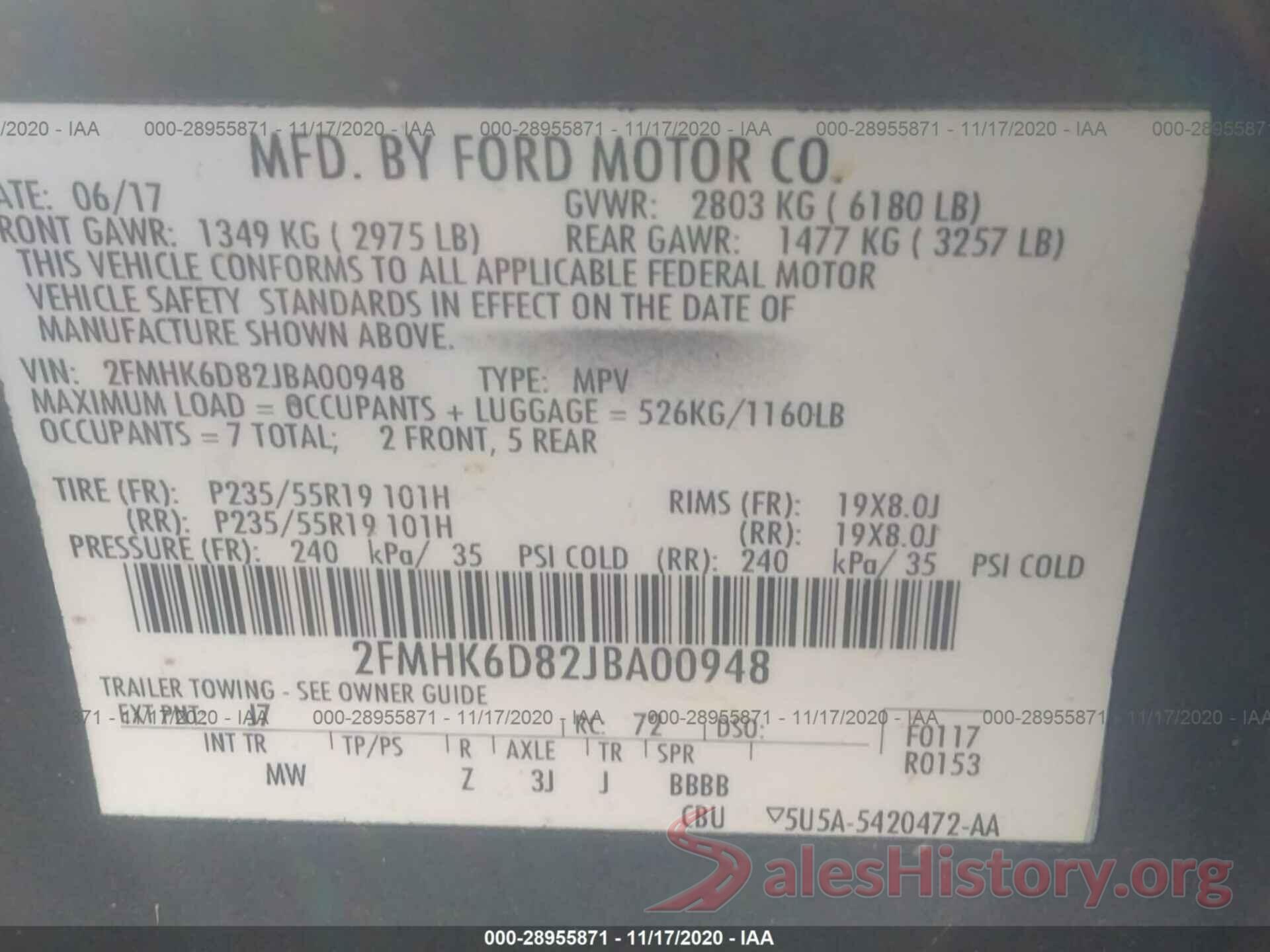 2FMHK6D82JBA00948 2018 FORD FLEX