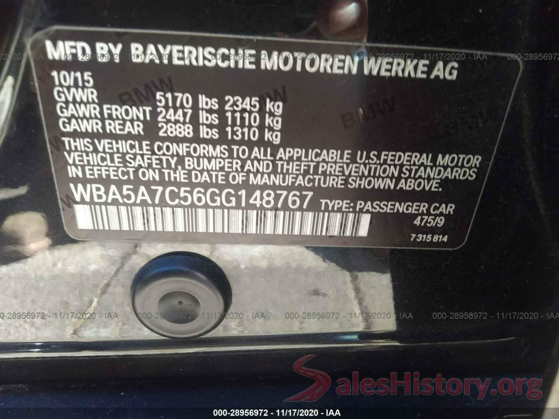 WBA5A7C56GG148767 2016 BMW 5 SERIES