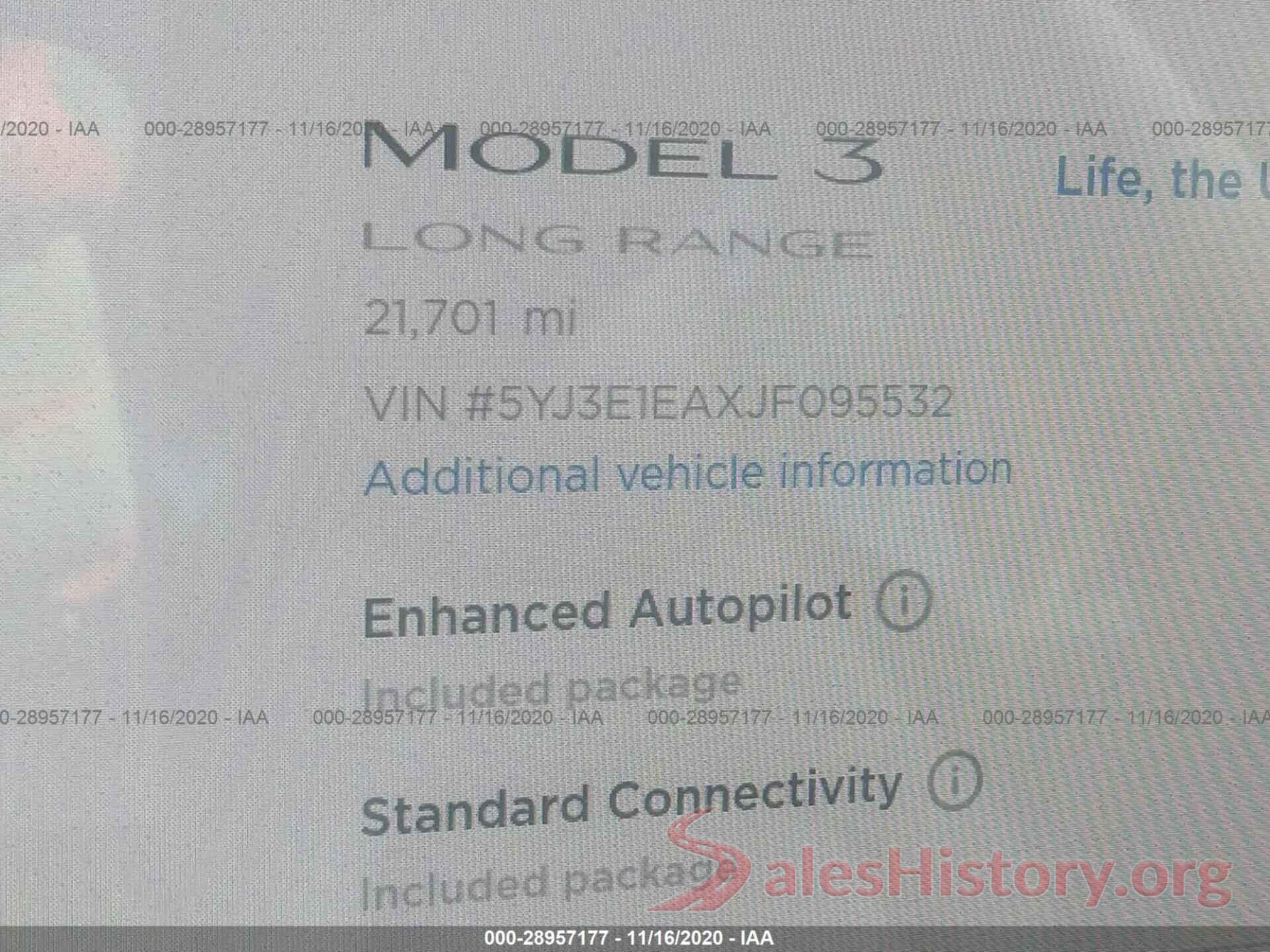 5YJ3E1EAXJF095532 2018 TESLA MODEL 3