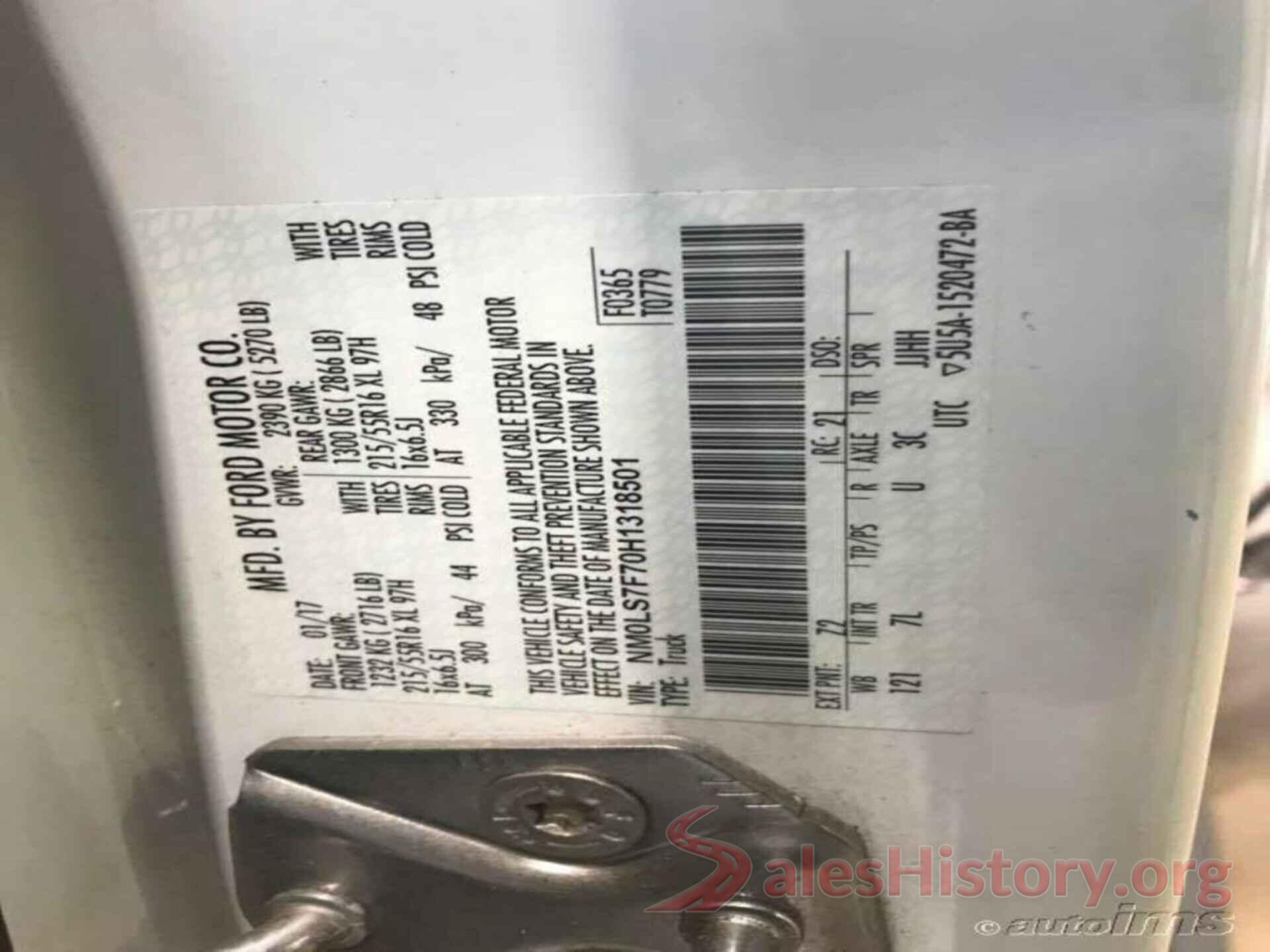 NM0LS7F70H1318501 2017 FORD TRANSIT CONNECT VAN