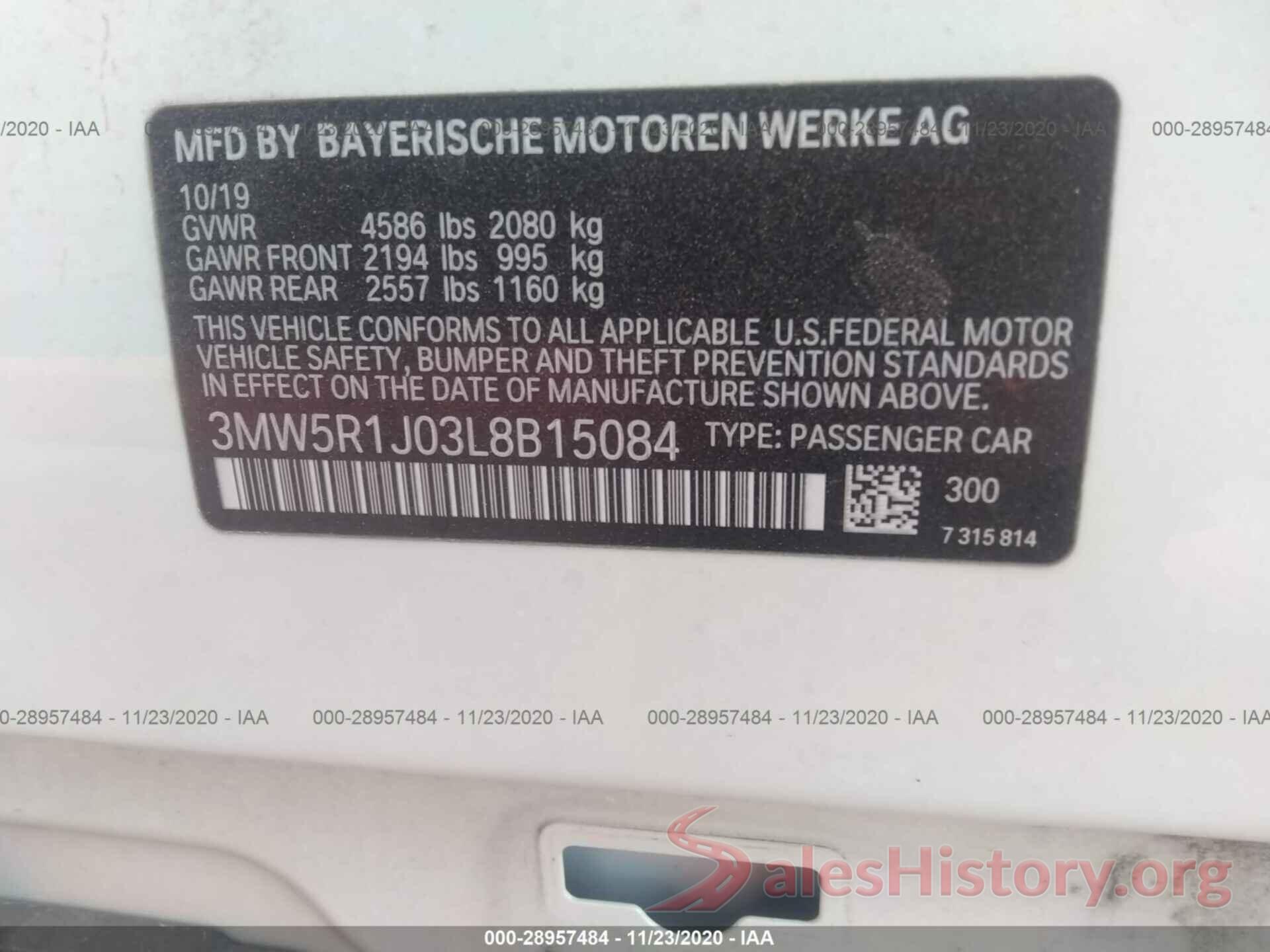 3MW5R1J03L8B15084 2020 BMW 3 SERIES