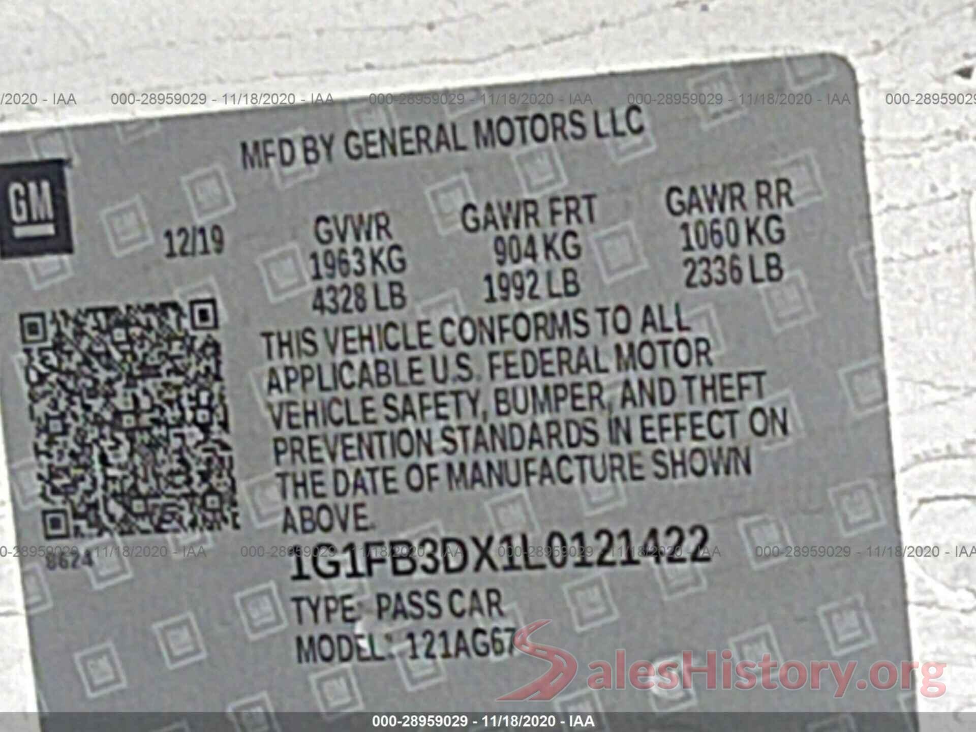 1G1FB3DX1L0121422 2020 CHEVROLET CAMARO