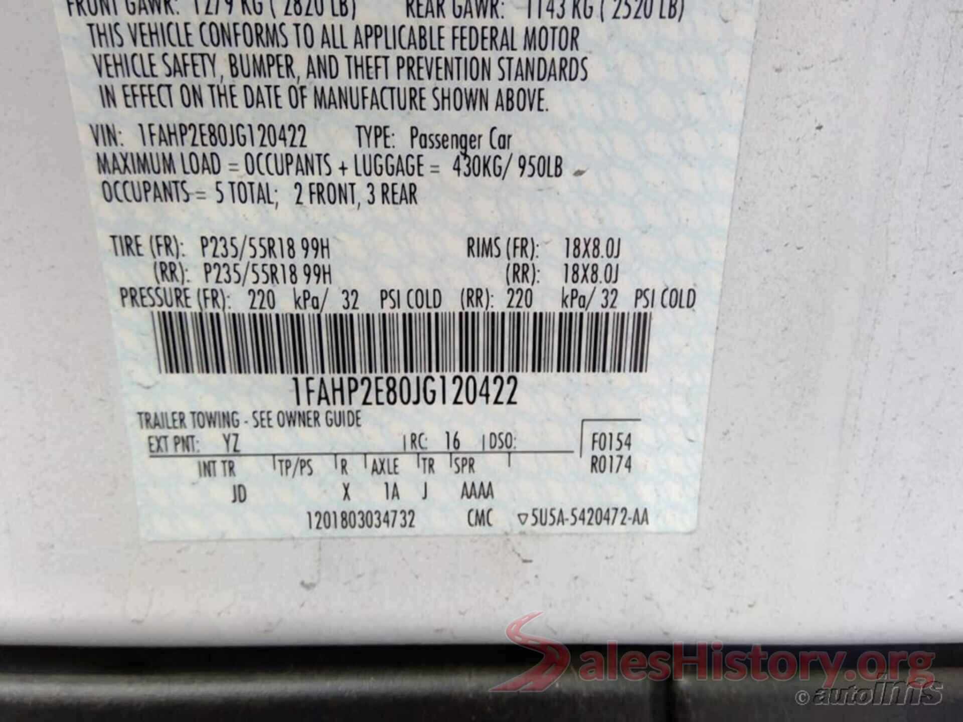 1FAHP2E80JG120422 2018 FORD TAURUS