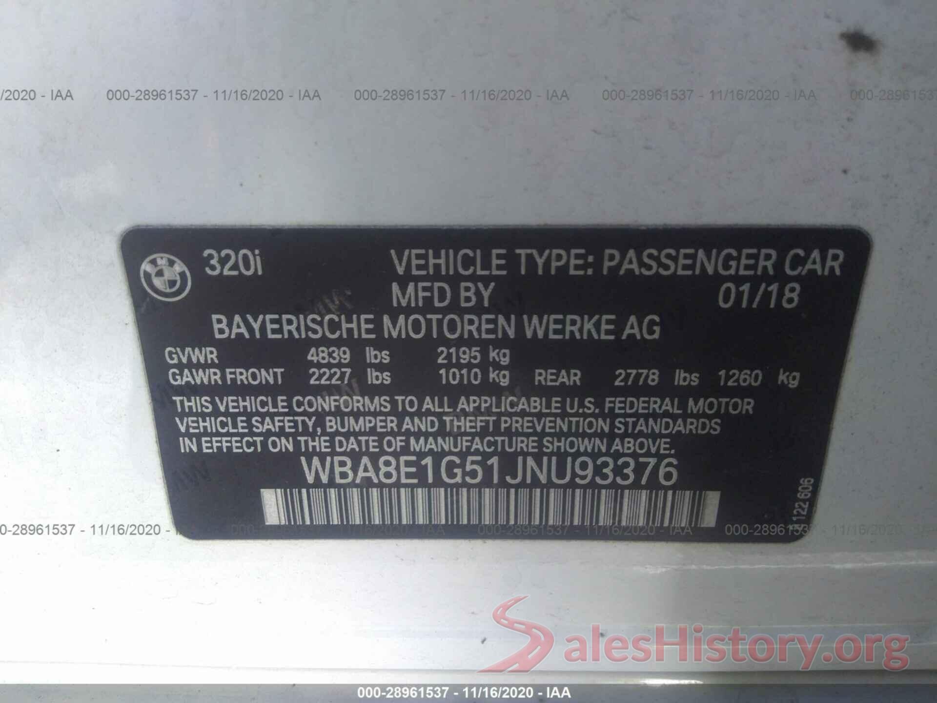 WBA8E1G51JNU93376 2018 BMW 3 SERIES