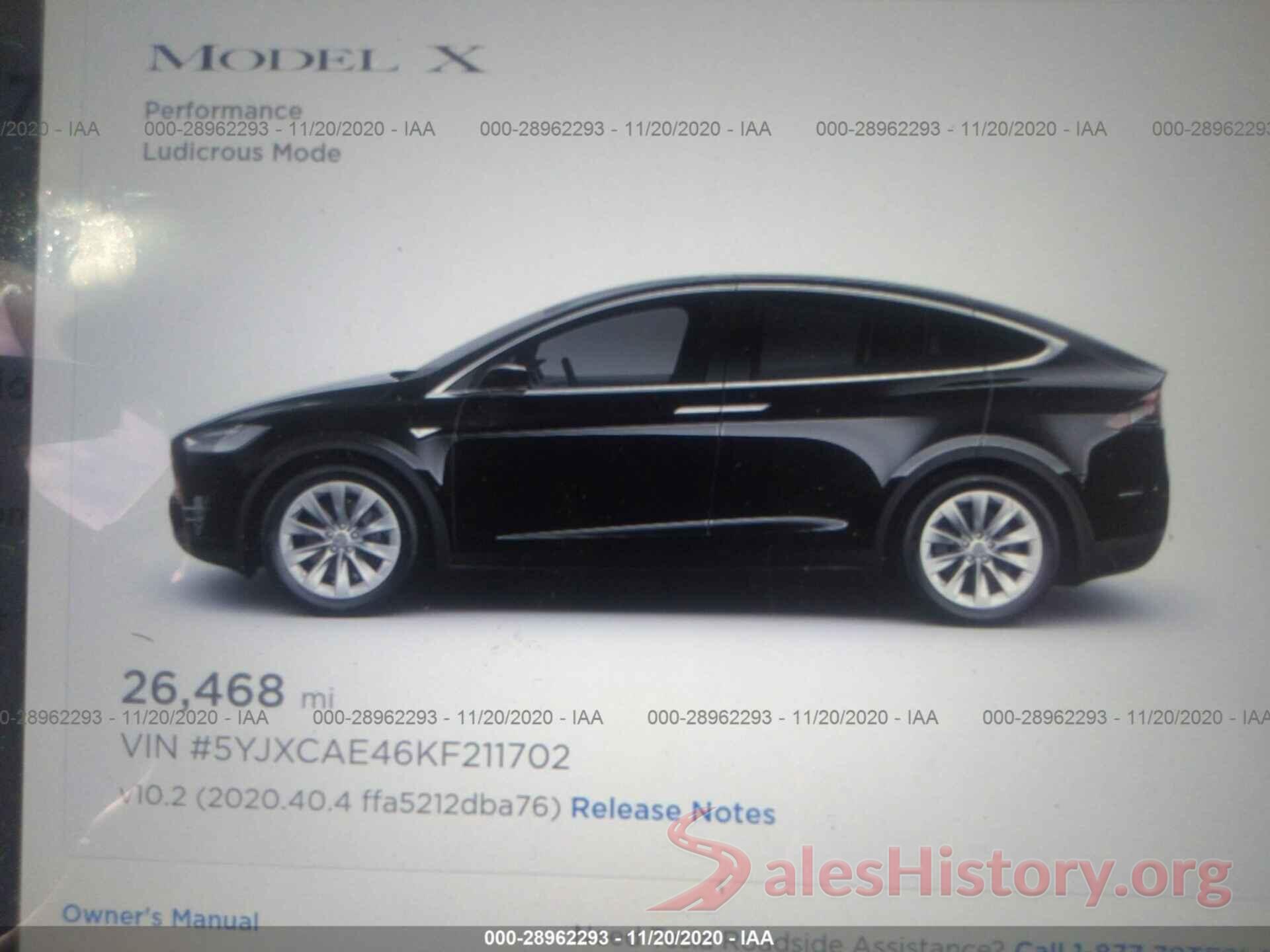 5YJXCAE46KF211702 2019 TESLA MODEL X