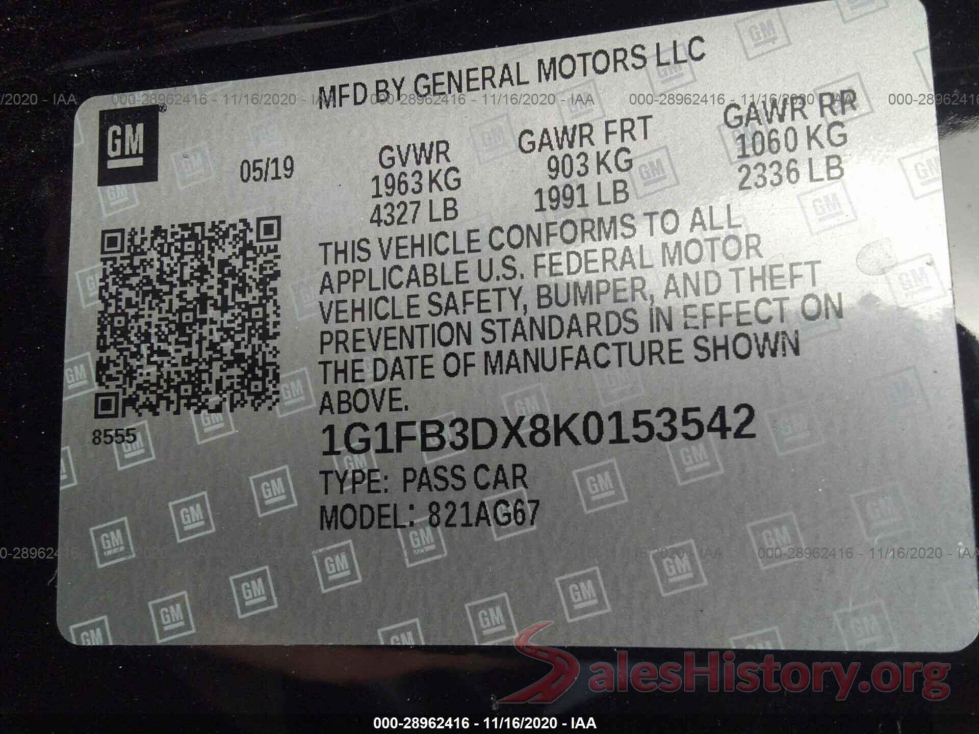 1G1FB3DX8K0153542 2019 CHEVROLET CAMARO