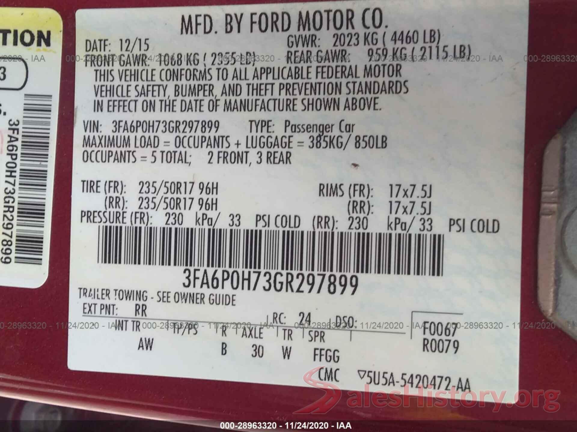 3FA6P0H73GR297899 2016 FORD FUSION