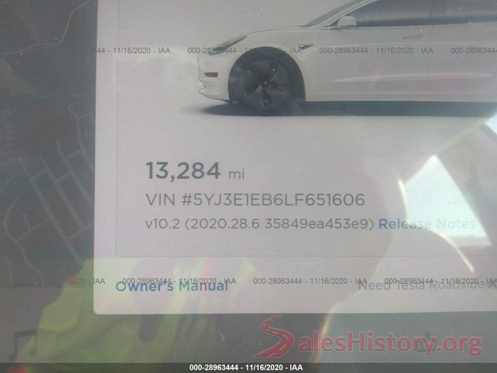 5YJ3E1EB6LF651606 2020 TESLA MODEL 3