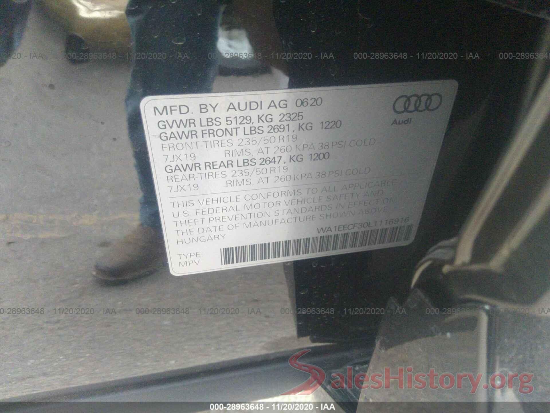 WA1EECF30L1116916 2020 AUDI Q3