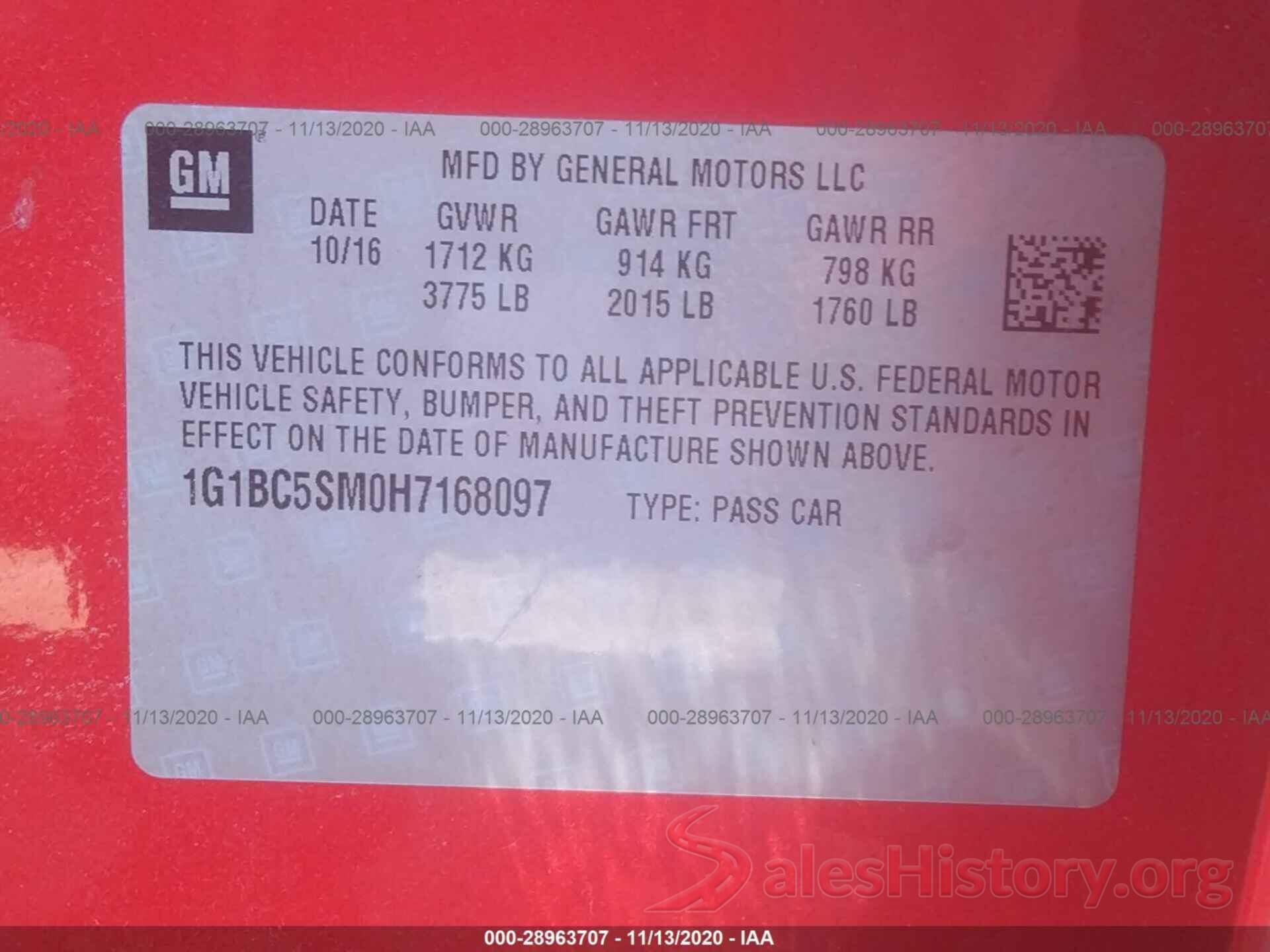 1G1BC5SM0H7168097 2017 CHEVROLET CRUZE