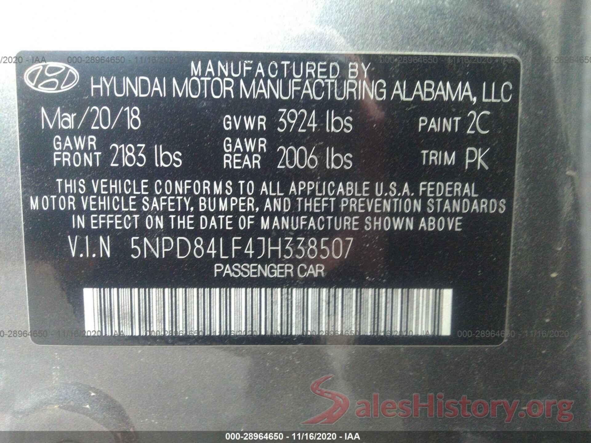 5NPD84LF4JH338507 2018 HYUNDAI ELANTRA