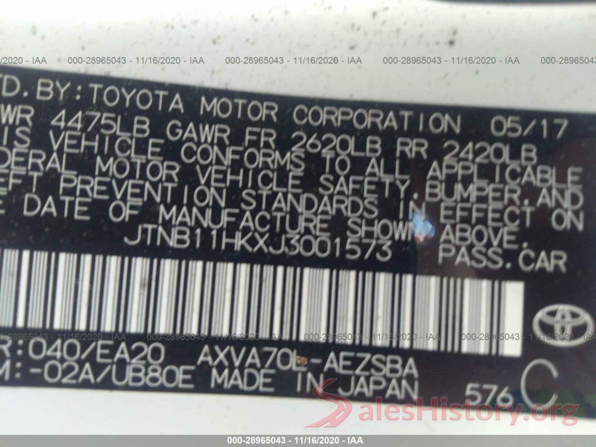 JTNB11HKXJ3001573 2018 TOYOTA CAMRY