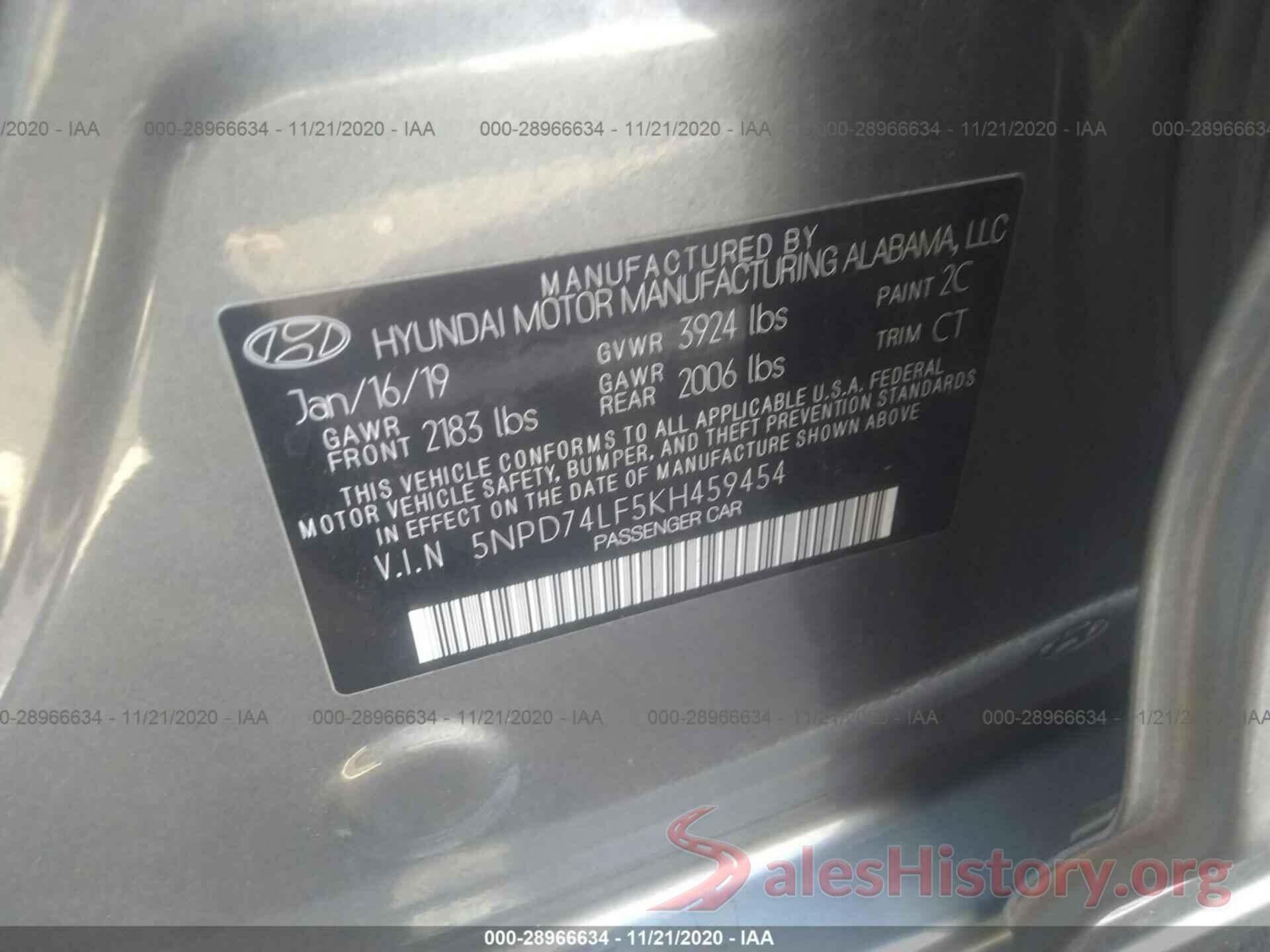 5NPD74LF5KH459454 2019 HYUNDAI ELANTRA