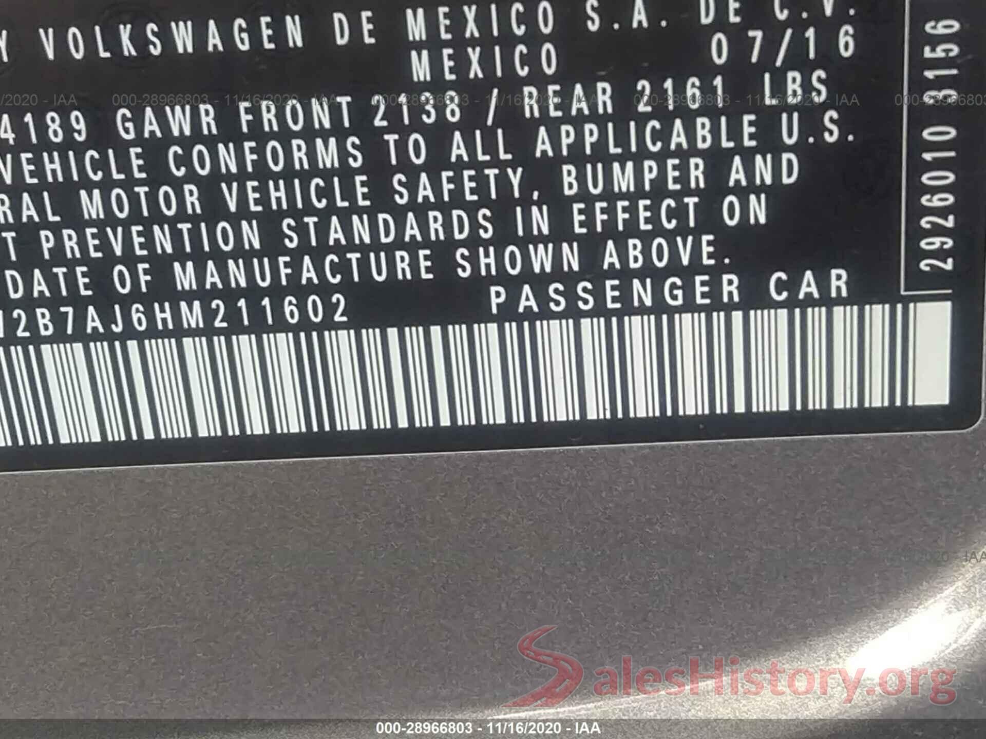 3VW2B7AJ6HM211602 2017 VOLKSWAGEN JETTA