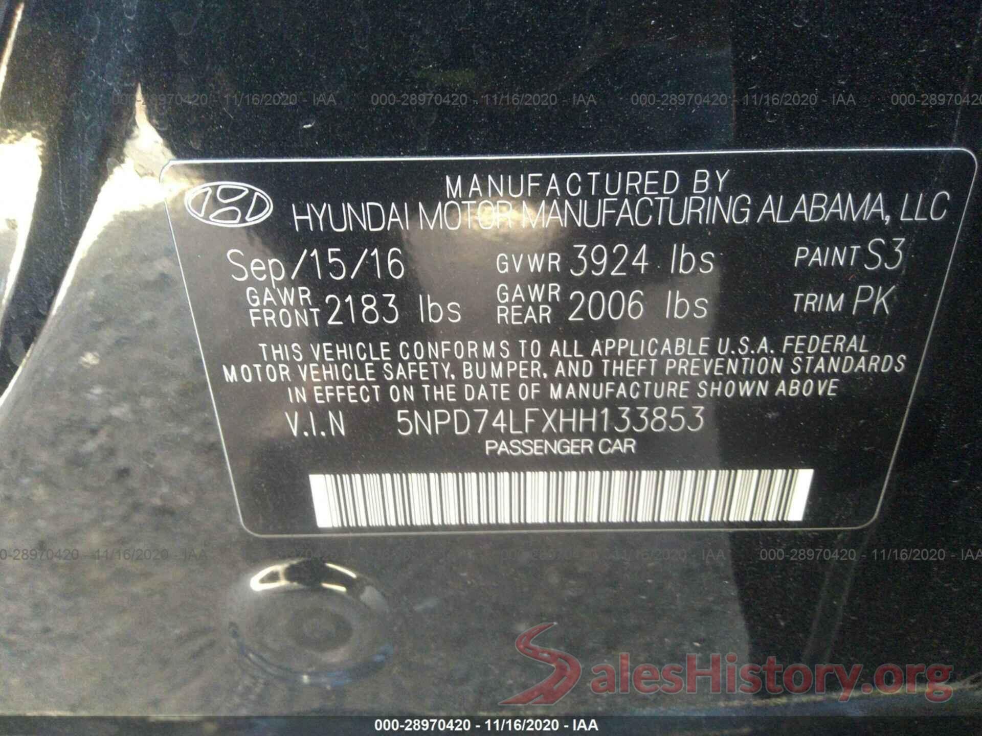 5NPD74LFXHH133853 2017 HYUNDAI ELANTRA