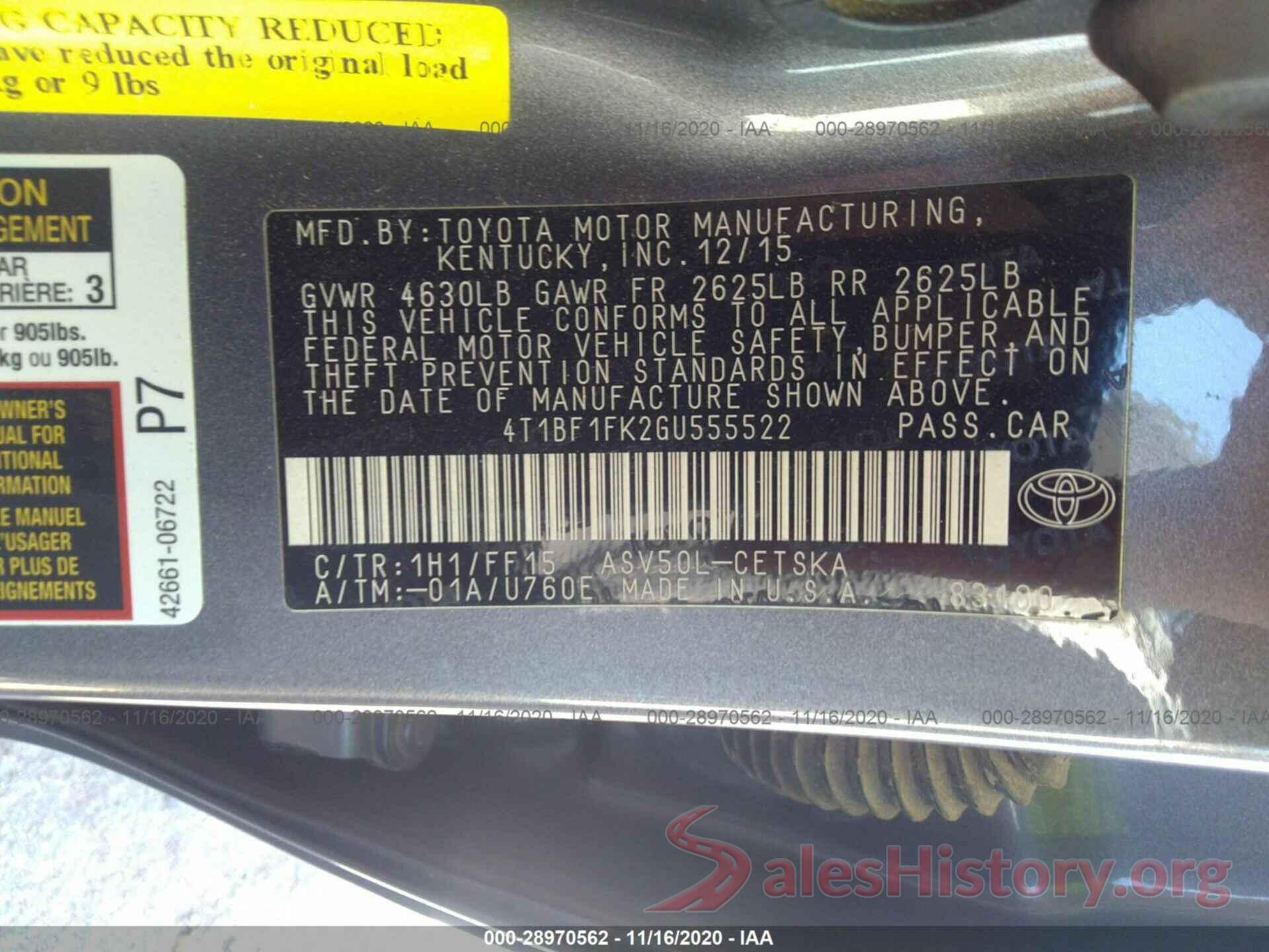 4T1BF1FK2GU555522 2016 TOYOTA CAMRY